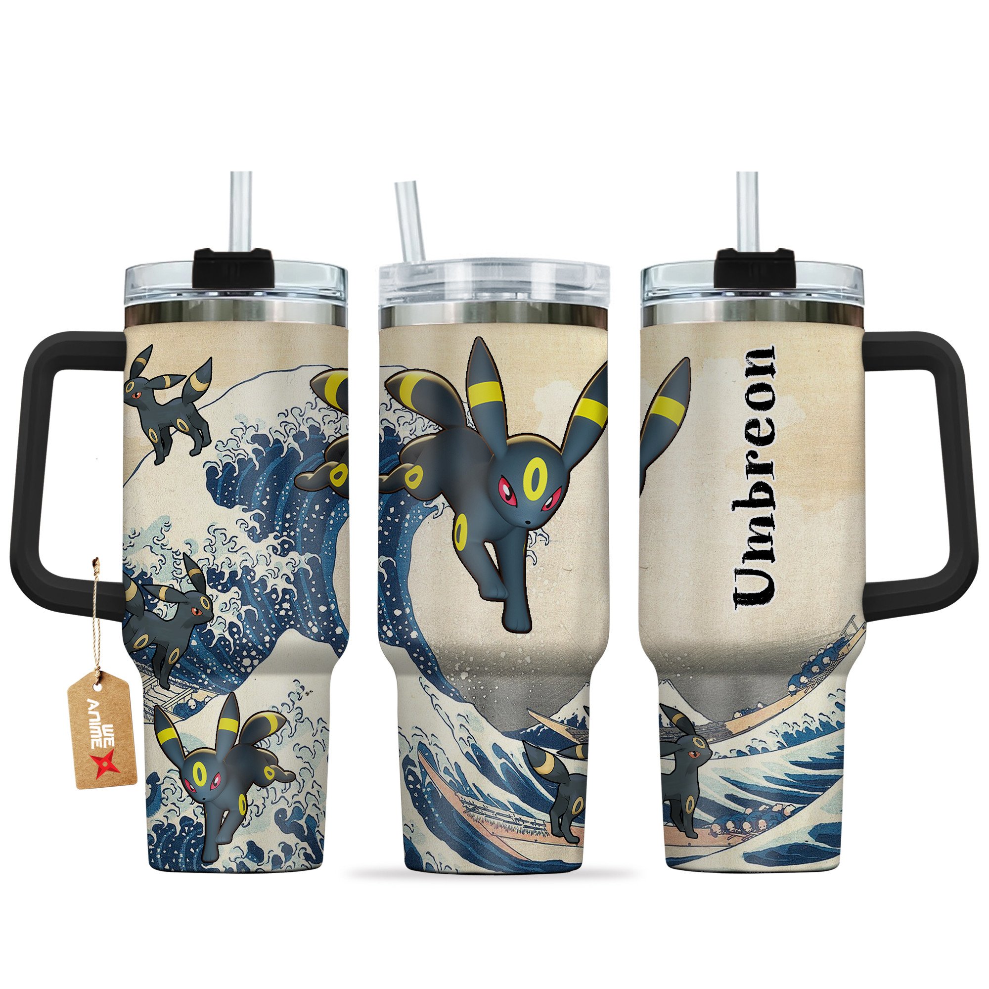 Hydratemerch Umbreon Pokemon Anime Custom Stanley Quencher 40oz Stainless Steel Tumbler With Handle