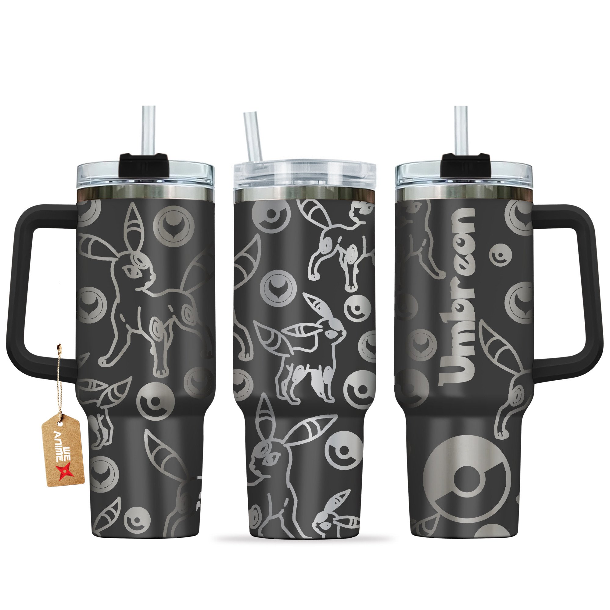 Hydratemerch Umbreon Pokemon Anime Custom Stanley Quencher 40oz Stainless Steel Tumbler With Handle