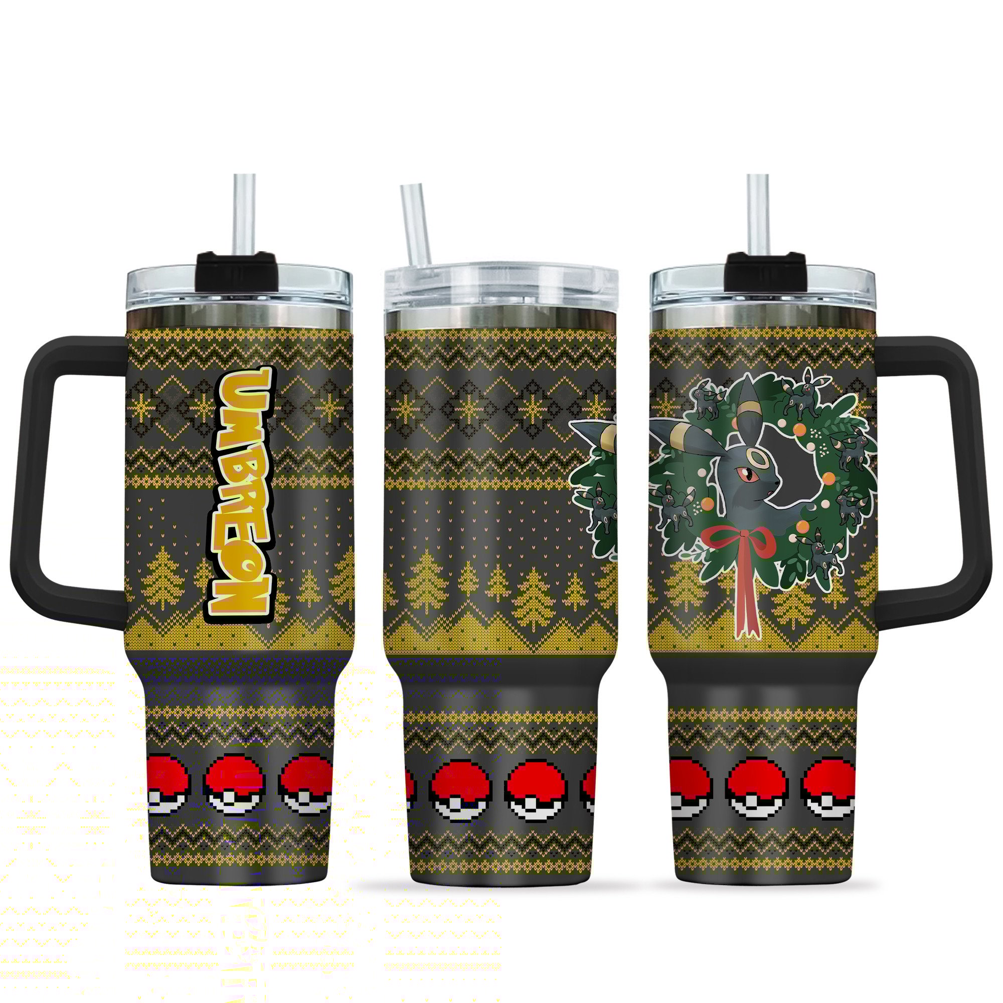 Hydratemerch Umbreon Pokemon Anime Custom Stanley Quencher 40oz Stainless Steel Tumbler With Handle