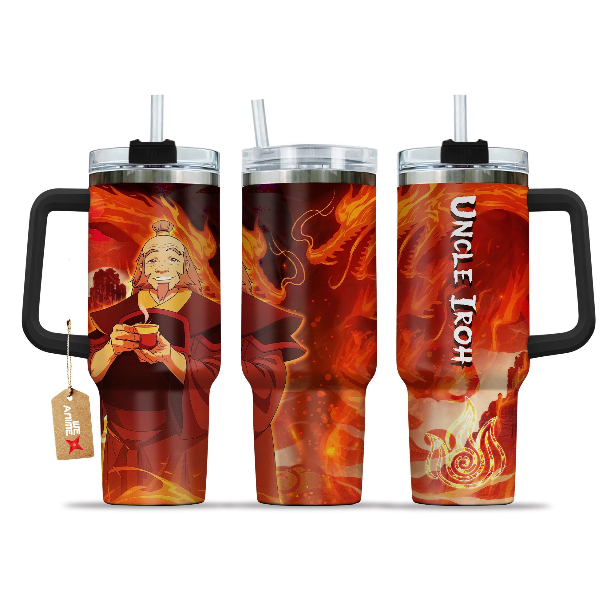 Hydratemerch Uncle Iroh Avatar Anime Custom Stanley Quencher 40oz Stainless Steel Tumbler With Handle