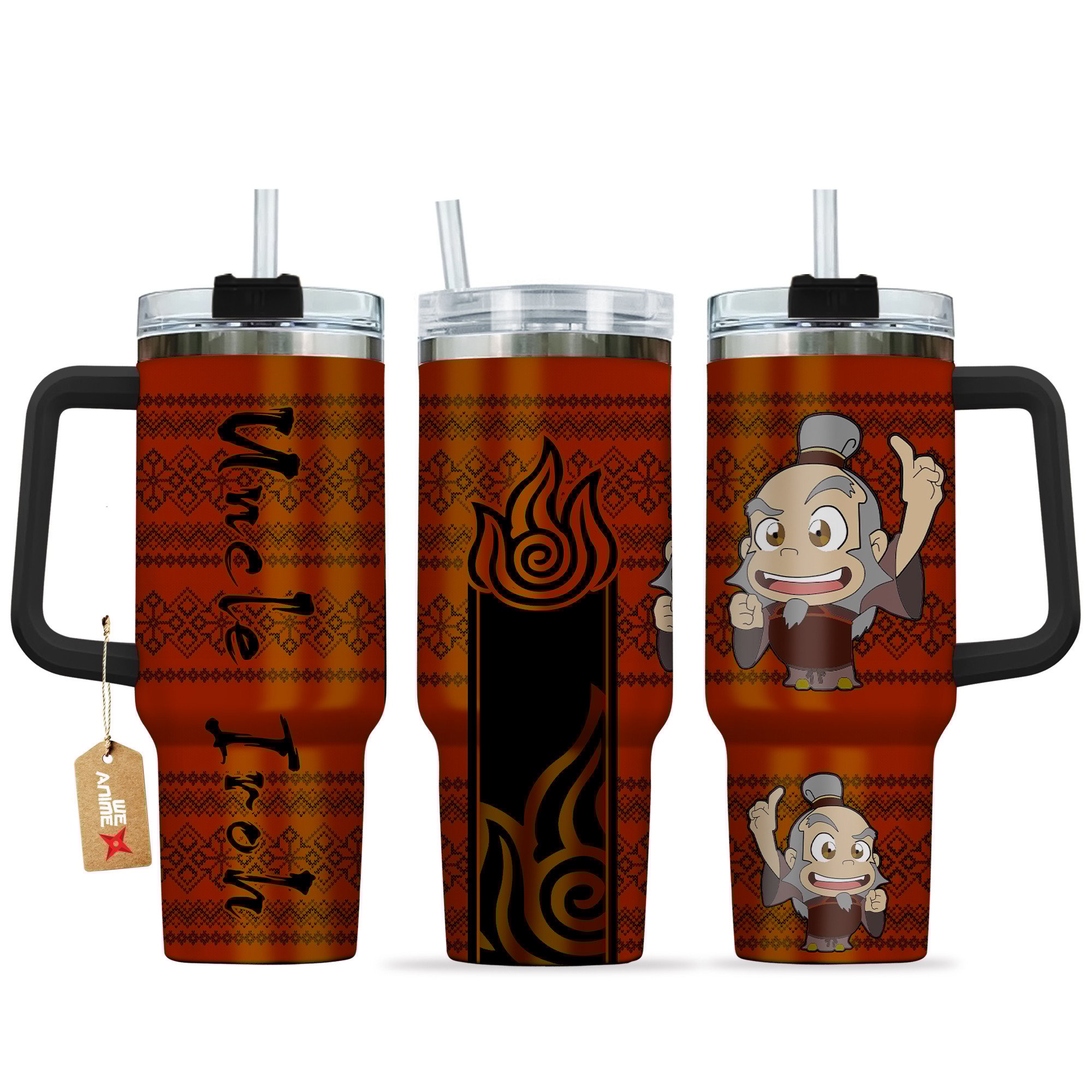 Hydratemerch Uncle Iroh Avatar Anime Custom Stanley Quencher 40oz Stainless Steel Tumbler With Handle