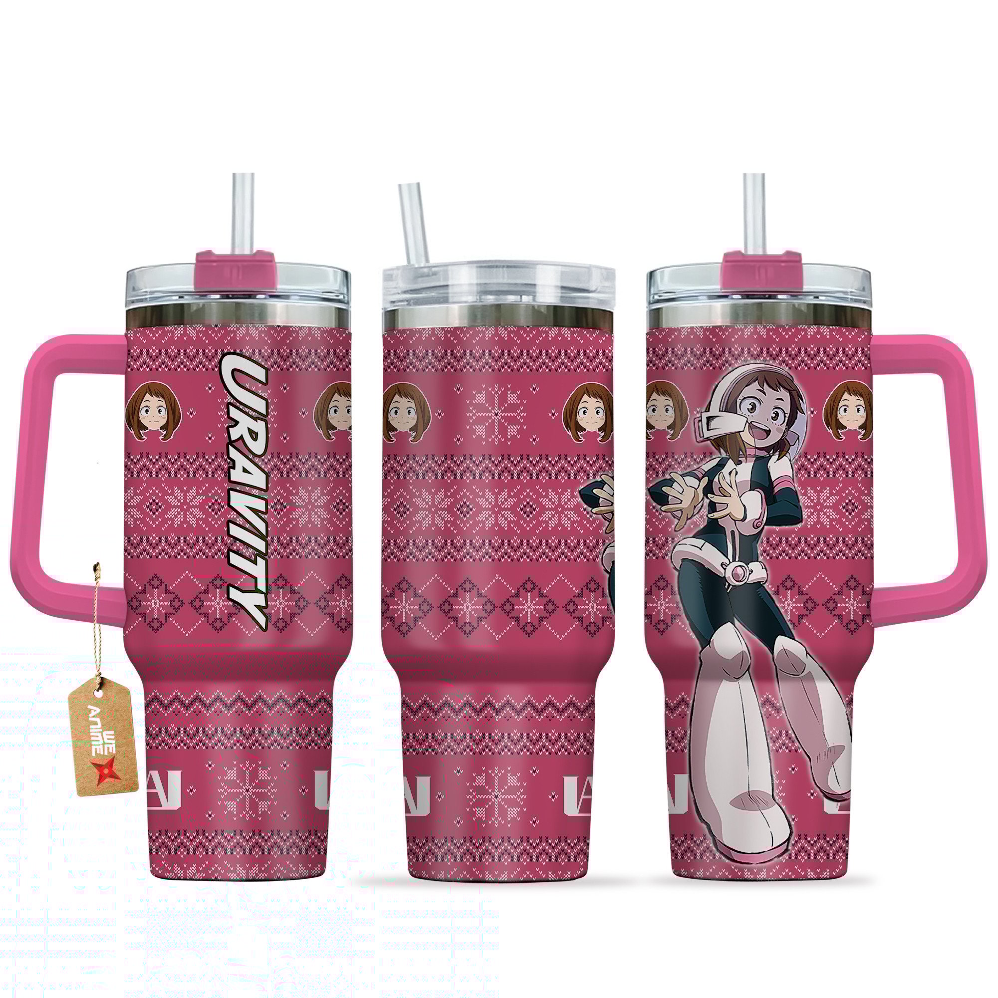 Hydratemerch Uraraka Ochako (Uravity) My Hero Academia Anime Custom Stanley Quencher 40oz Stainless Steel Tumbler With Handle