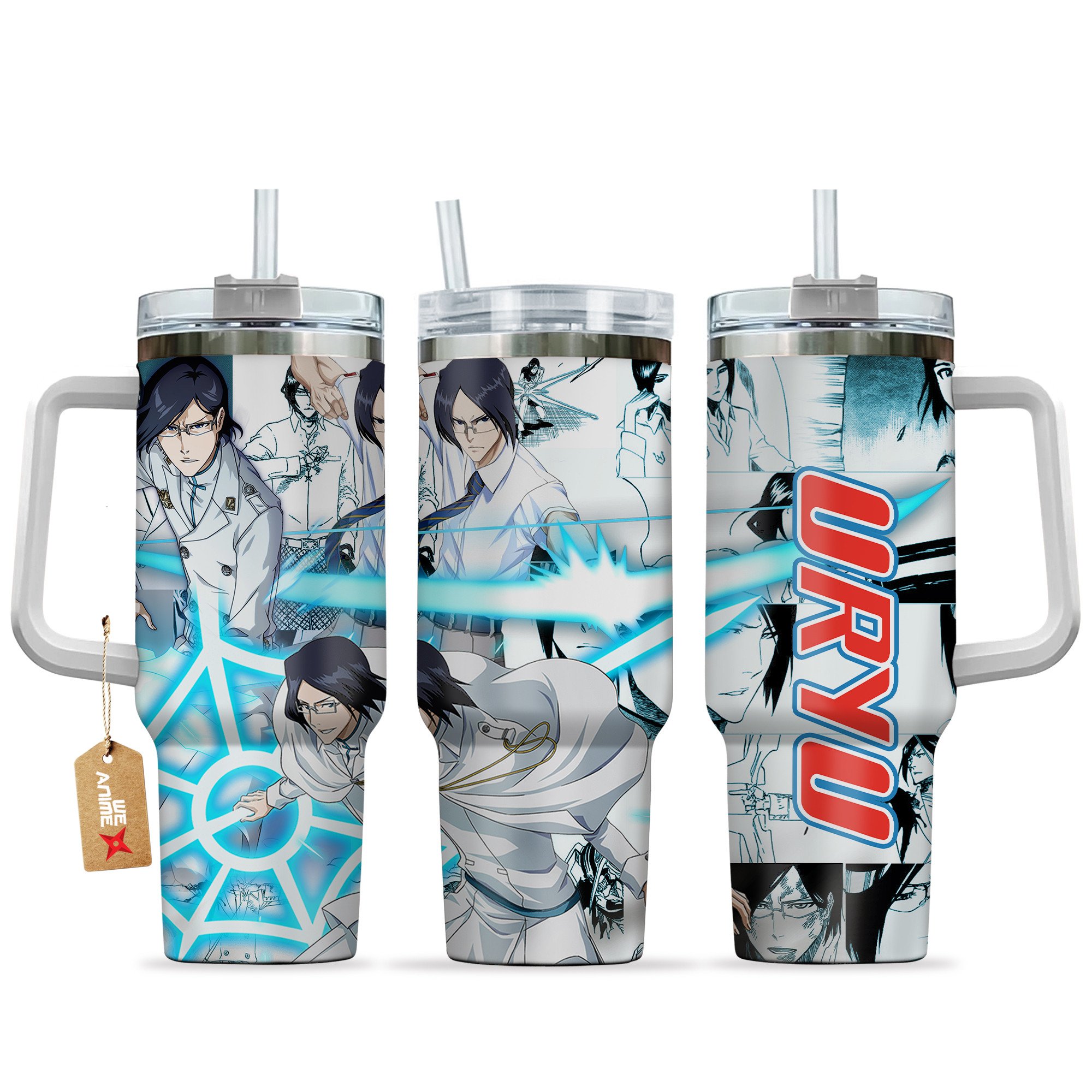 Hydratemerch Uryu Ishida Bleach Anime Custom Stanley Quencher 40oz Stainless Steel Tumbler With Handle