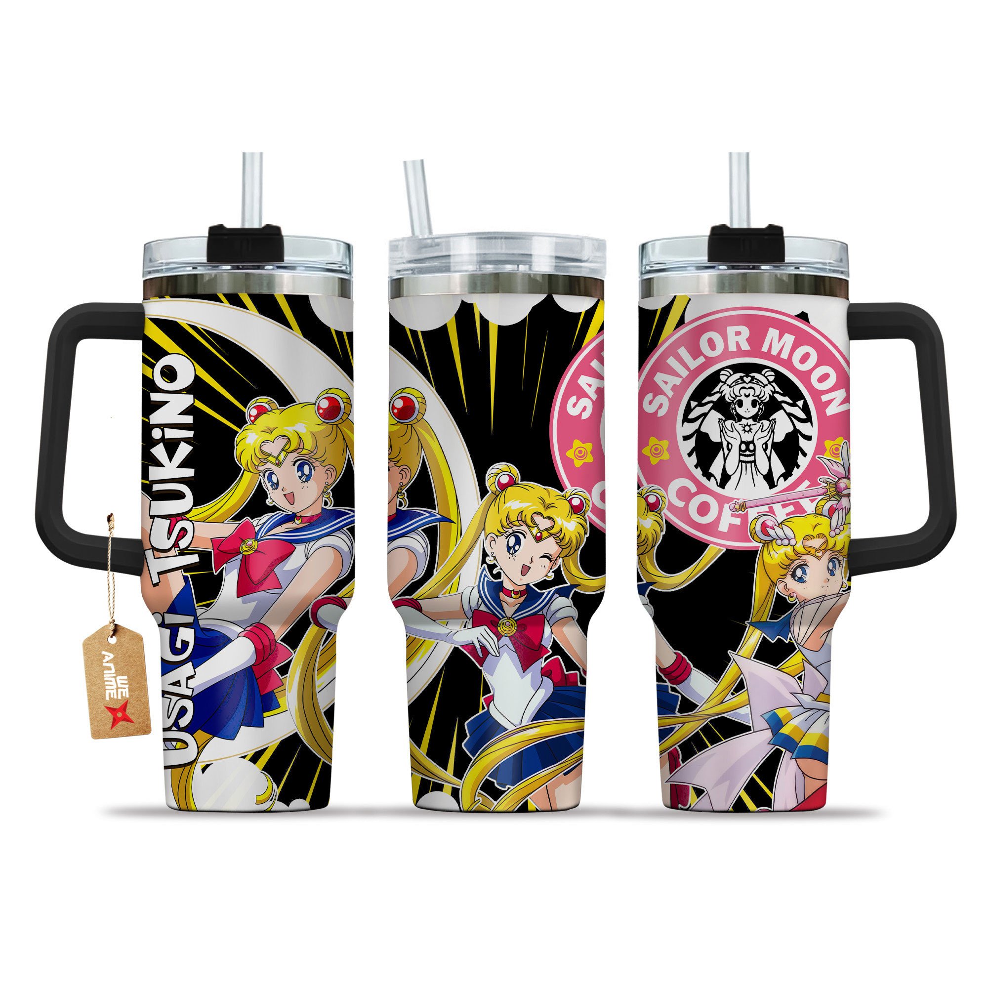 Hydratemerch Usagi Tsukino Sailor Moon Anime Custom Stanley Quencher 40oz Stainless Steel Tumbler With Handle