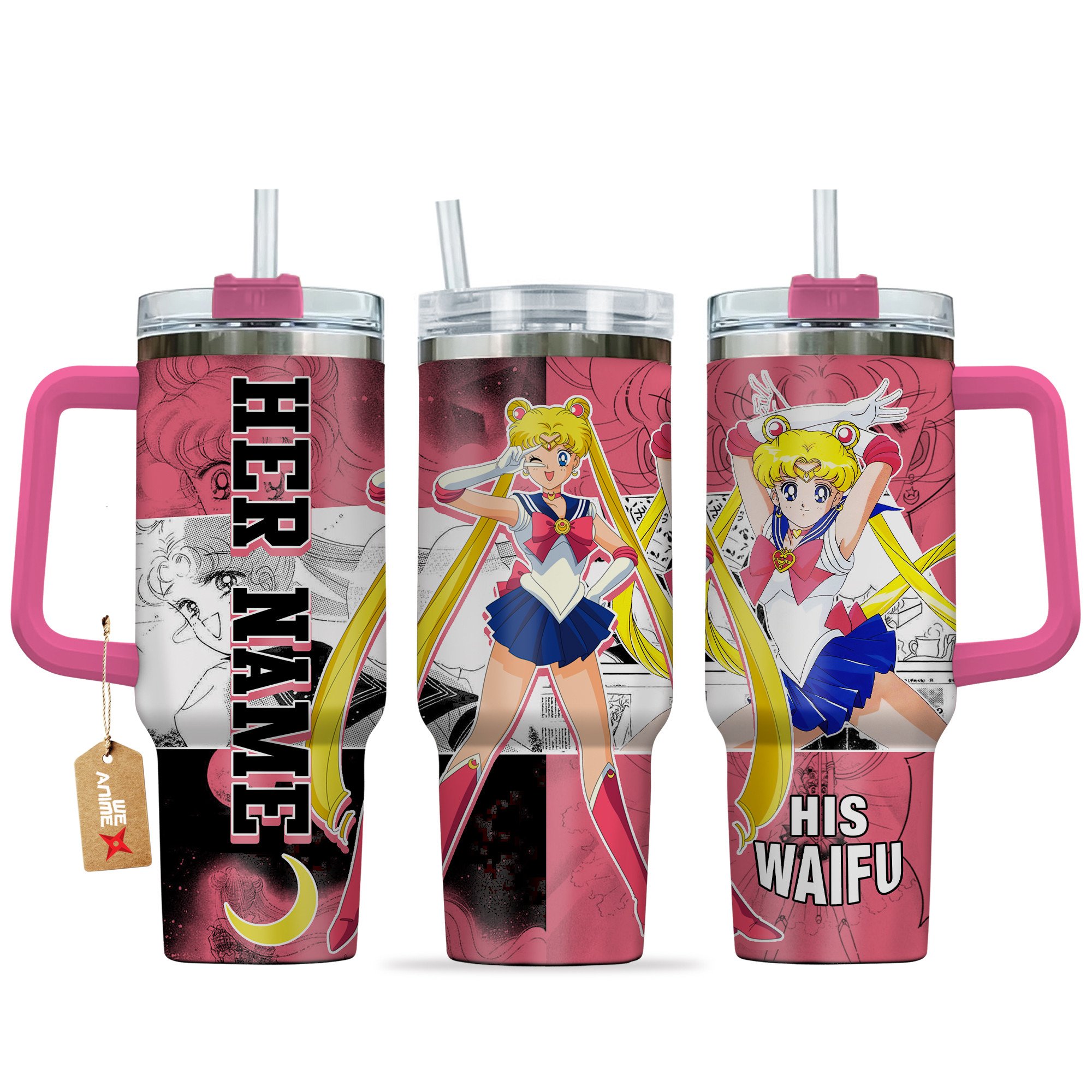 Hydratemerch Usagi Tsukino Sailor Moon Anime Custom Stanley Quencher 40oz Stainless Steel Tumbler With Handle