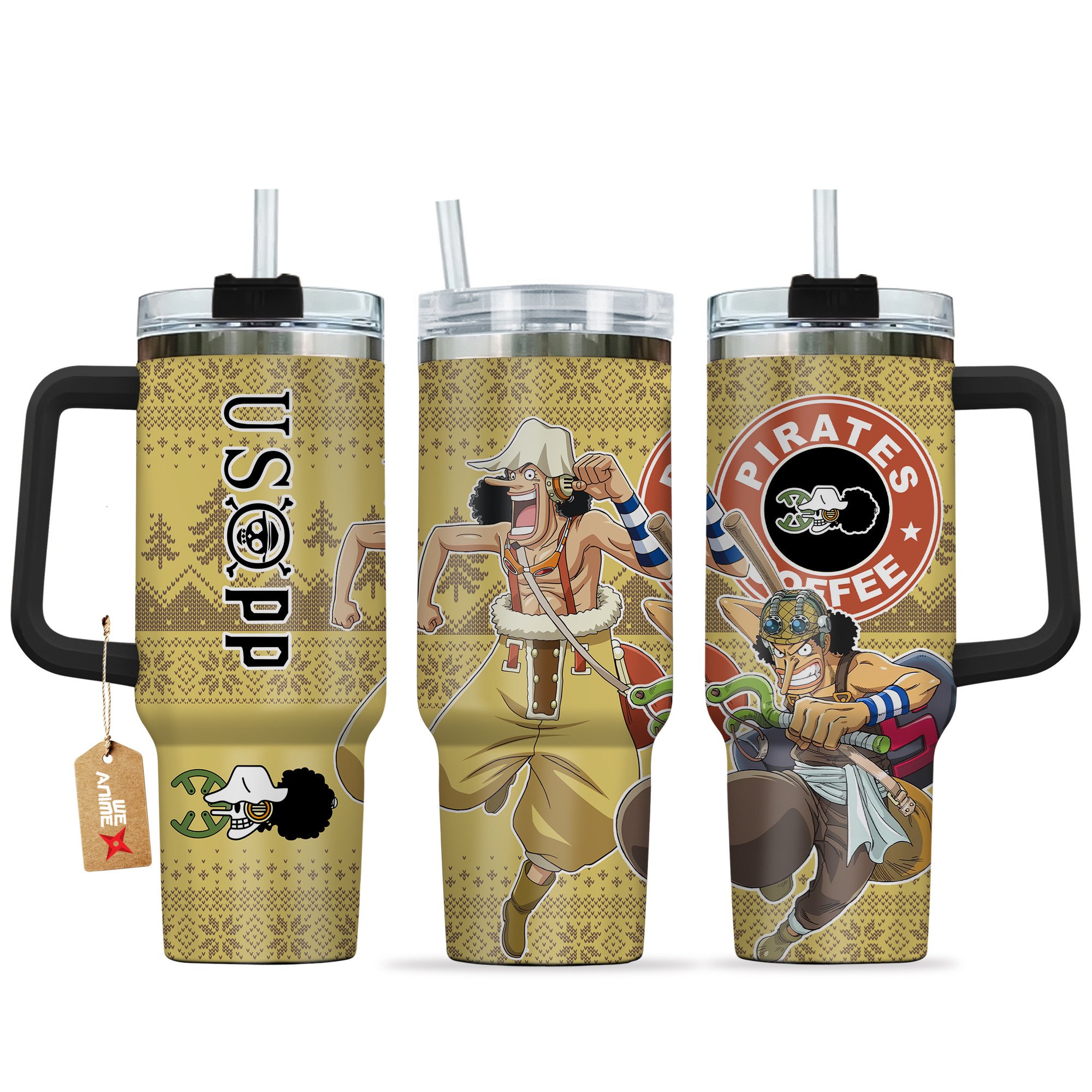 Hydratemerch Usopp One Piece Anime Custom Stanley Quencher 40oz Stainless Steel Tumbler With Handle