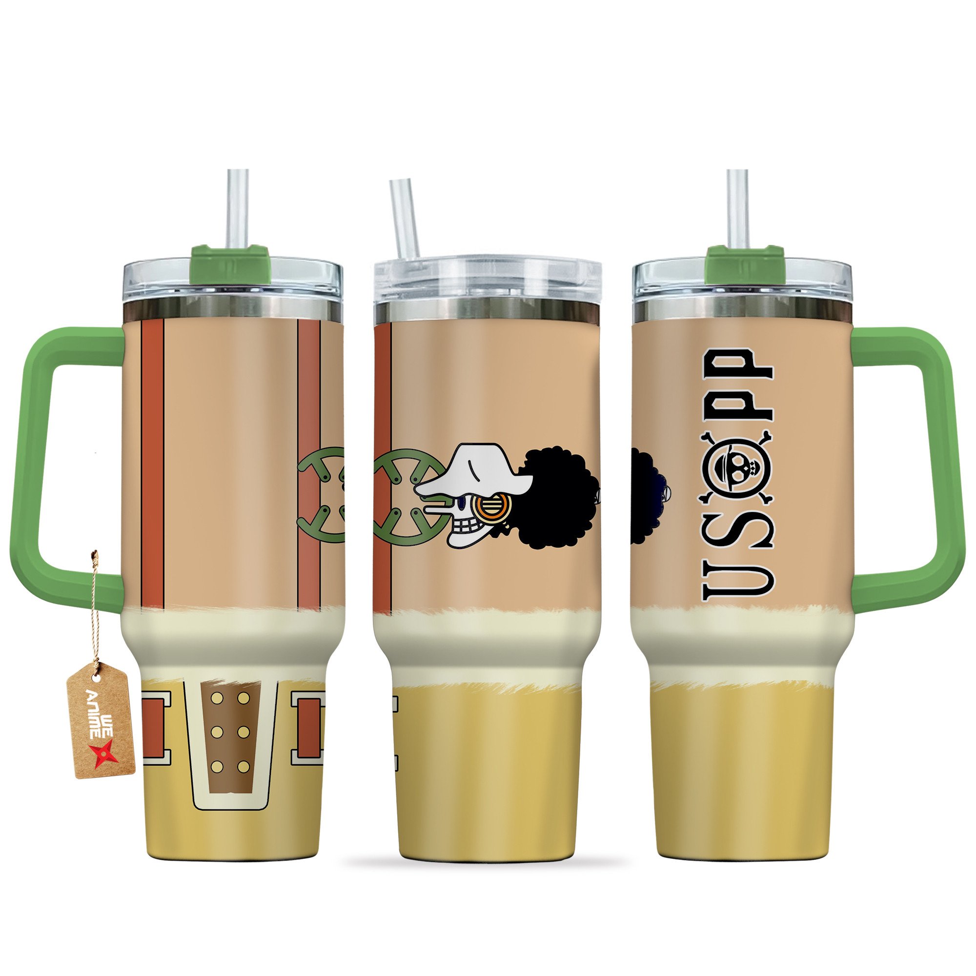Hydratemerch Usopp One Piece Anime Custom Stanley Quencher 40oz Stainless Steel Tumbler With Handle
