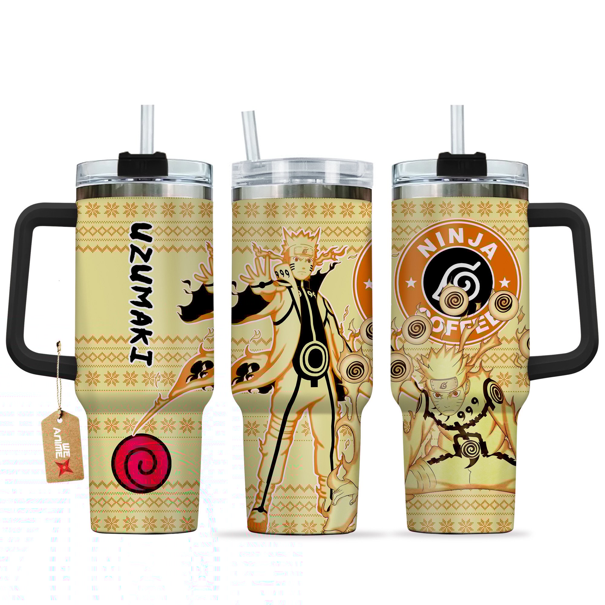 Hydratemerch Uzumaki Bijuu Mode Naruto Anime Custom Stanley Quencher 40oz Stainless Steel Tumbler With Handle