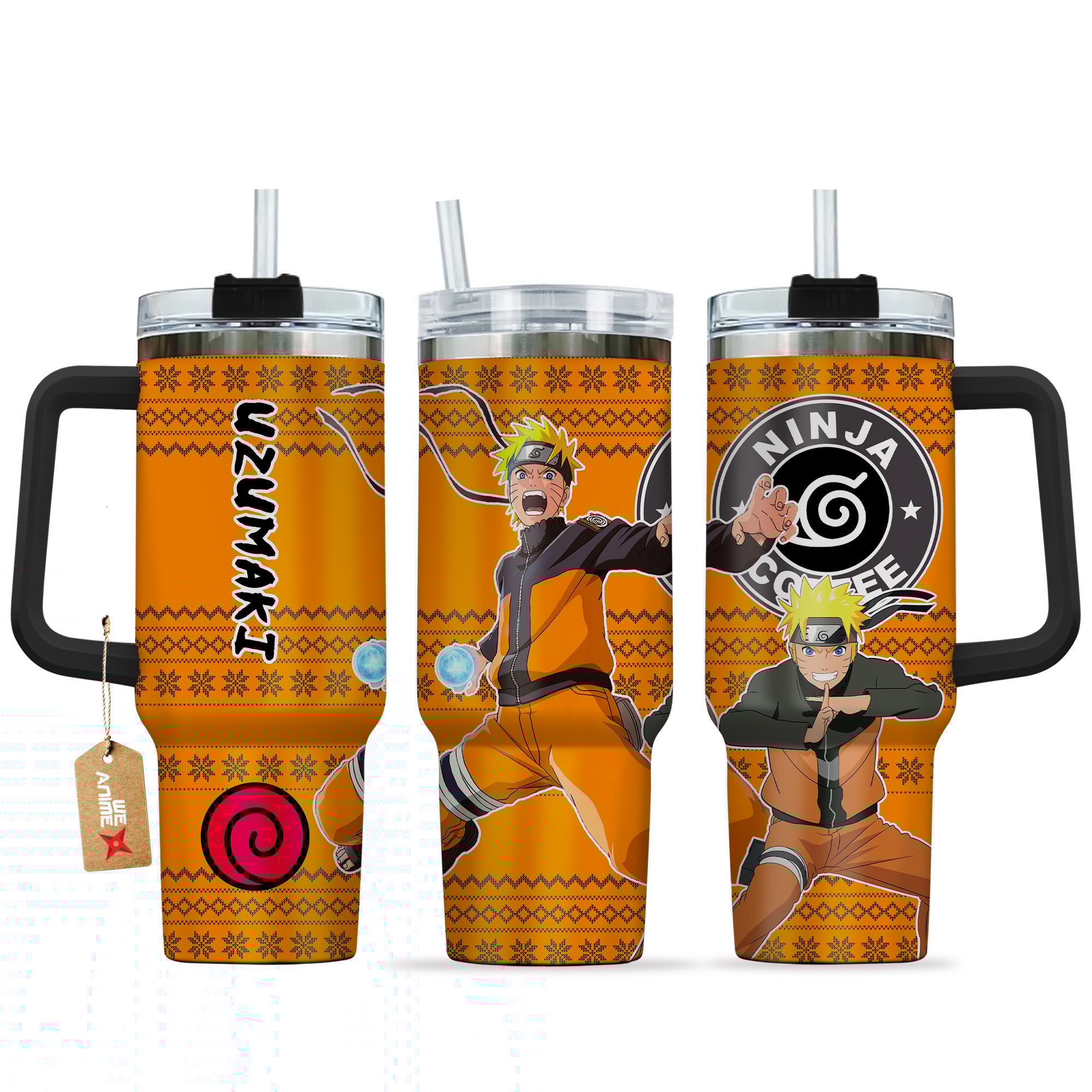 Hydratemerch Uzumaki Naruto Anime Custom Stanley Quencher 40oz Stainless Steel Tumbler With Handle