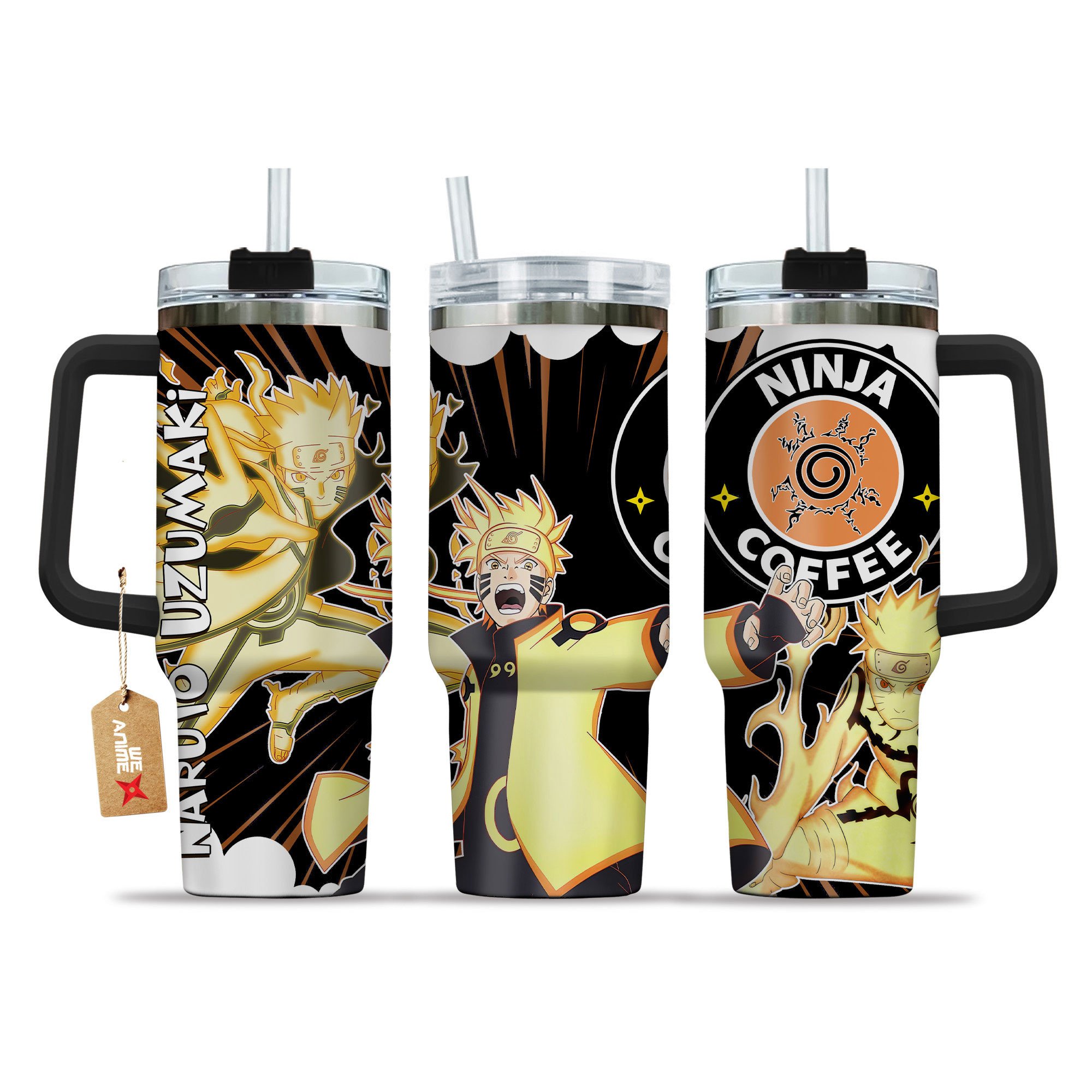 Hydratemerch Uzumaki Naruto Naruto Anime Custom Stanley Quencher 40oz Stainless Steel Tumbler With Handle