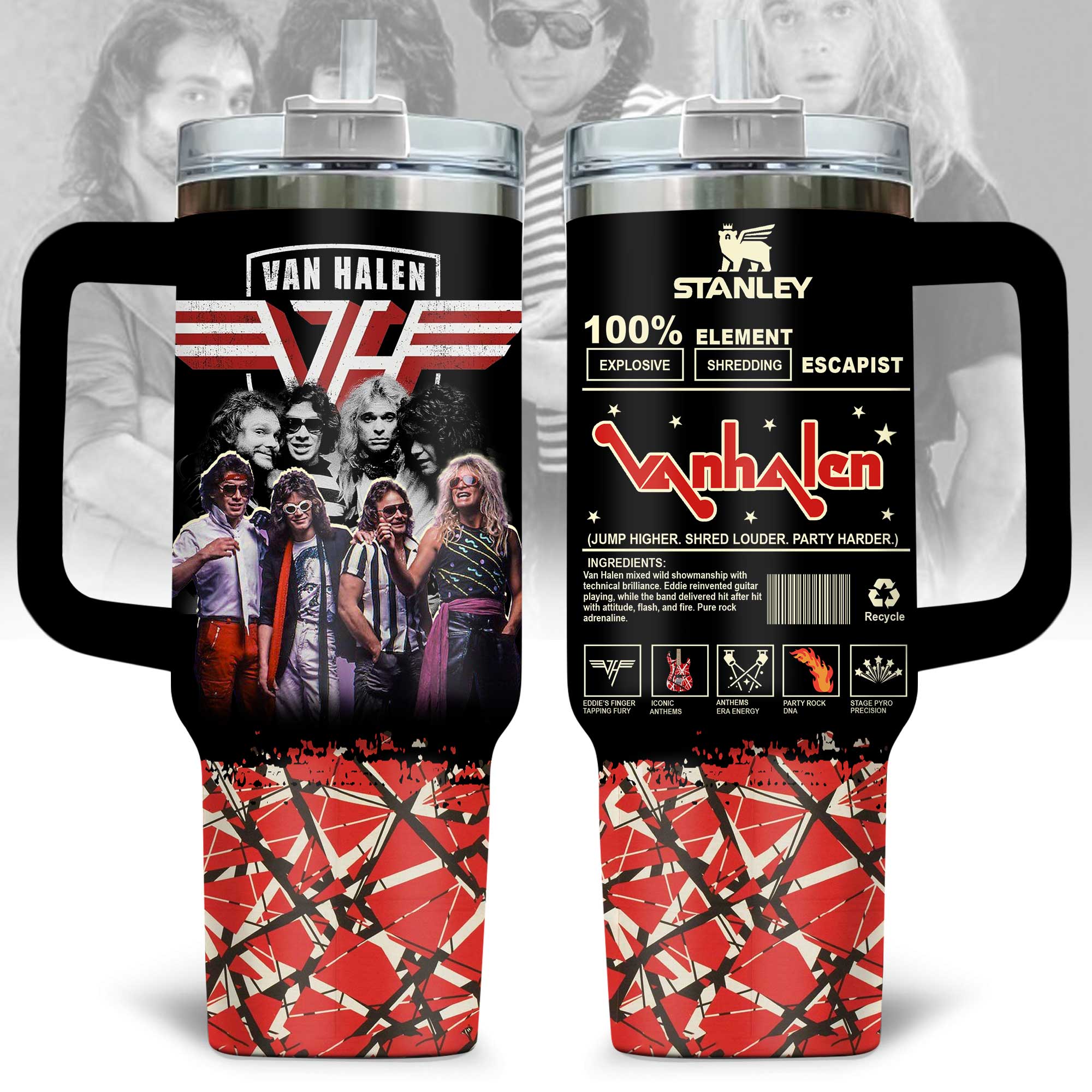 Hydratemerch Van Halen Music Custom Stanley Quencher 40oz Stainless Steel Tumbler With Handle