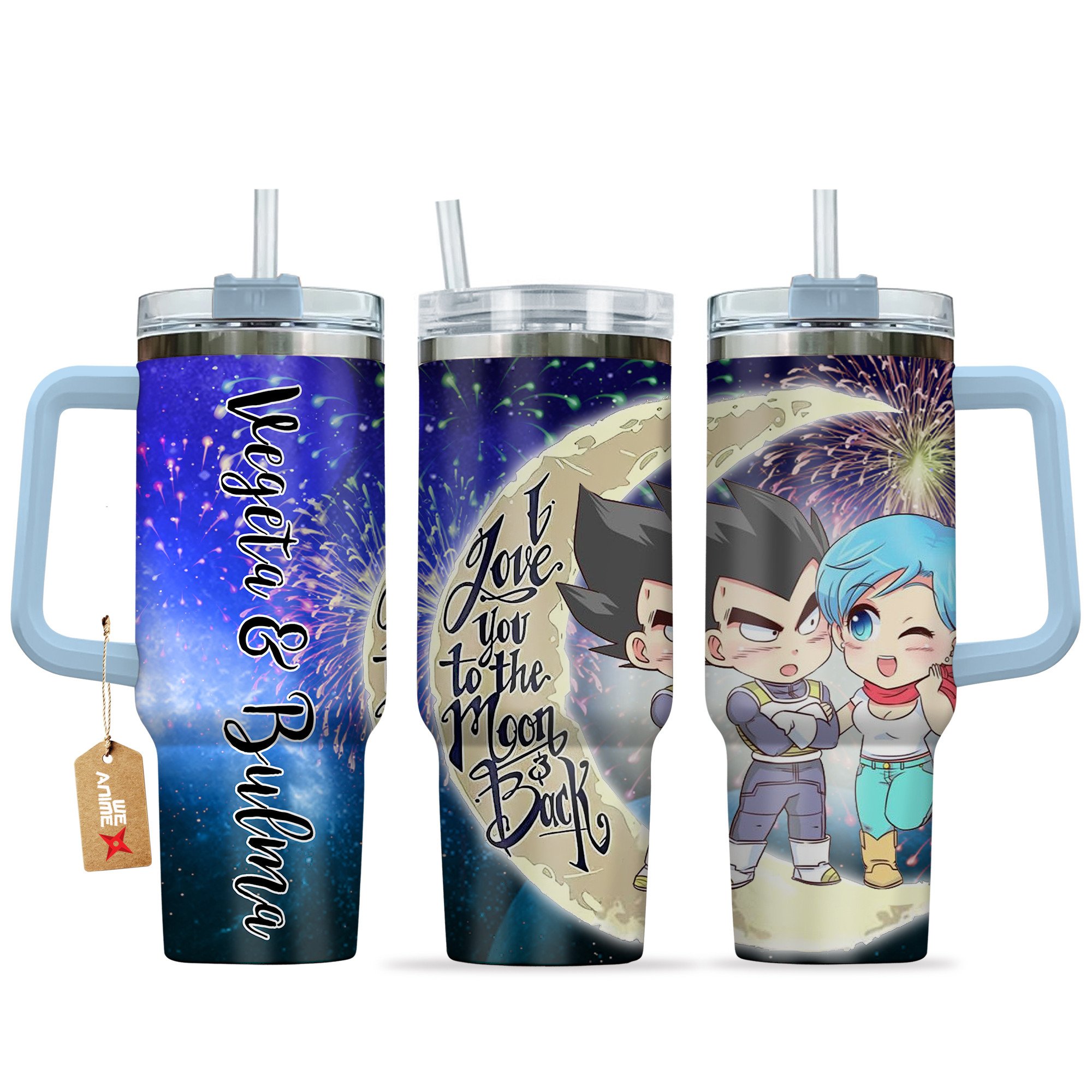 Hydratemerch Vegeta & Bulma Dragon Ball Anime Valentine Custom Stanley Quencher 40oz Stainless Steel Tumbler With Handle