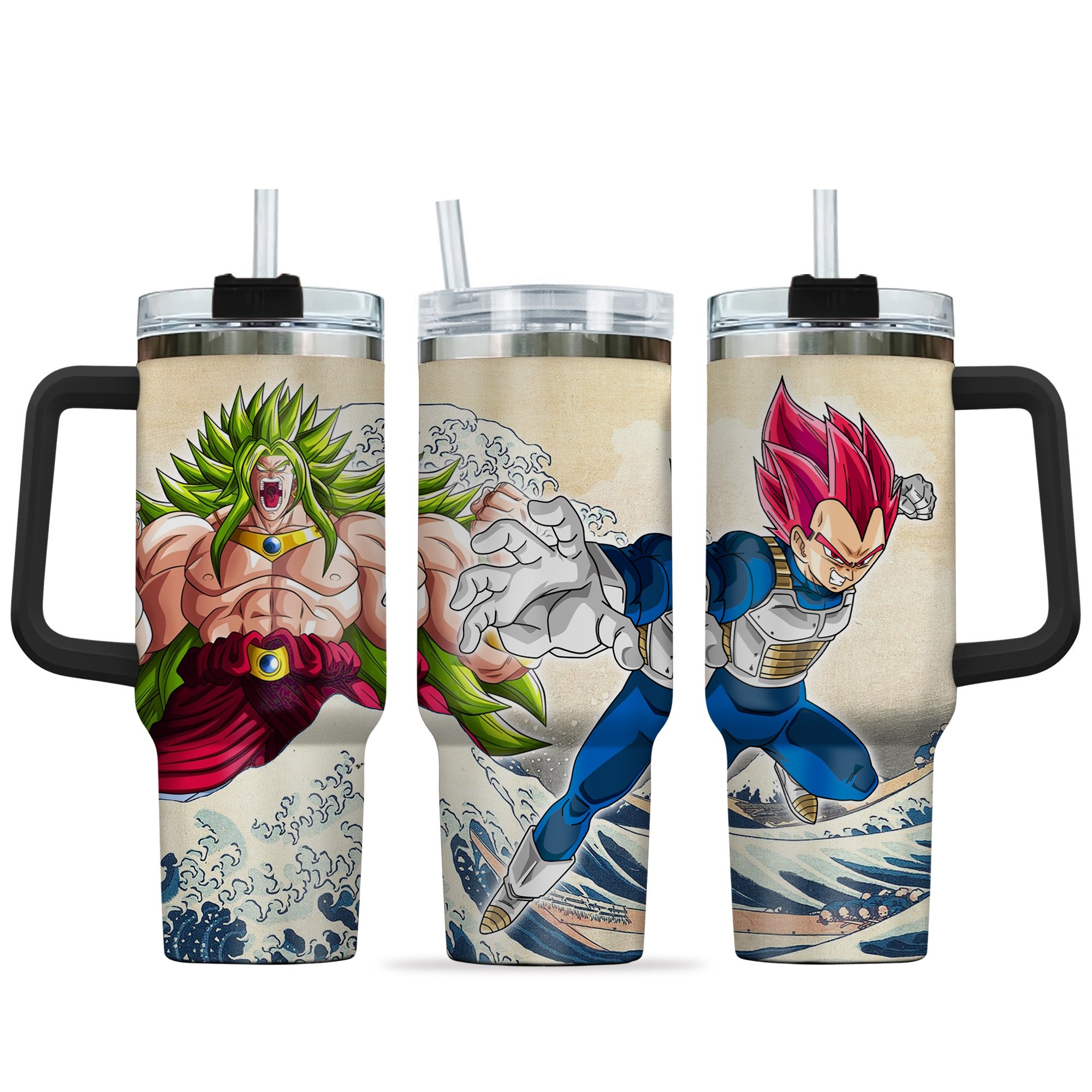 Hydratemerch Vegeta God x Broly Wrath Dragon Ball Anime Custom Stanley Quencher 40oz Stainless Steel Tumbler With Handle