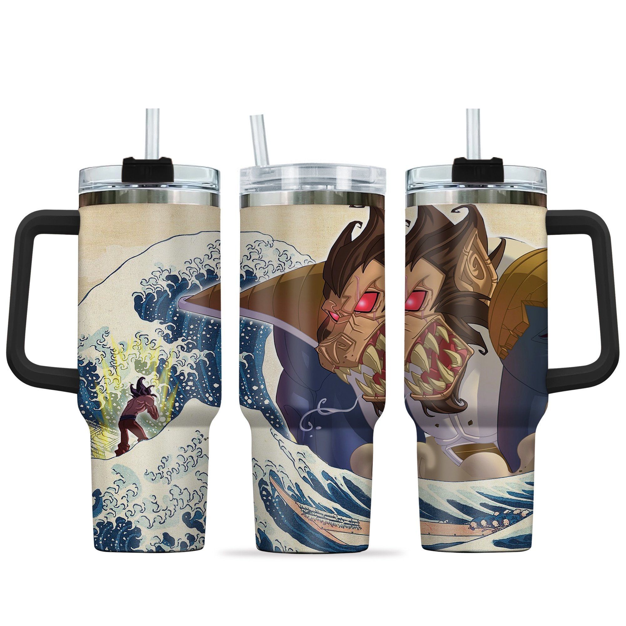Hydratemerch Vegeta Great Ape x Goku Dragon Ball Anime Custom Stanley Quencher 40oz Stainless Steel Tumbler With Handle