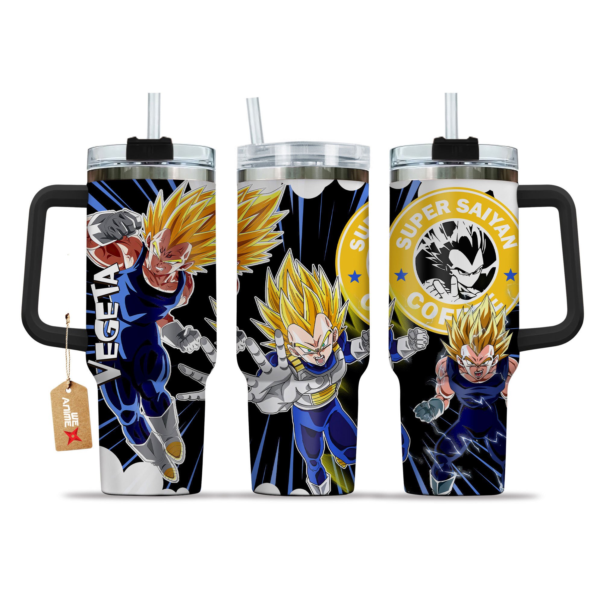 Hydratemerch Vegeta Super Saiyan 2 Dragon Ball Z Anime Custom Stanley Quencher 40oz Stainless Steel Tumbler With Handle