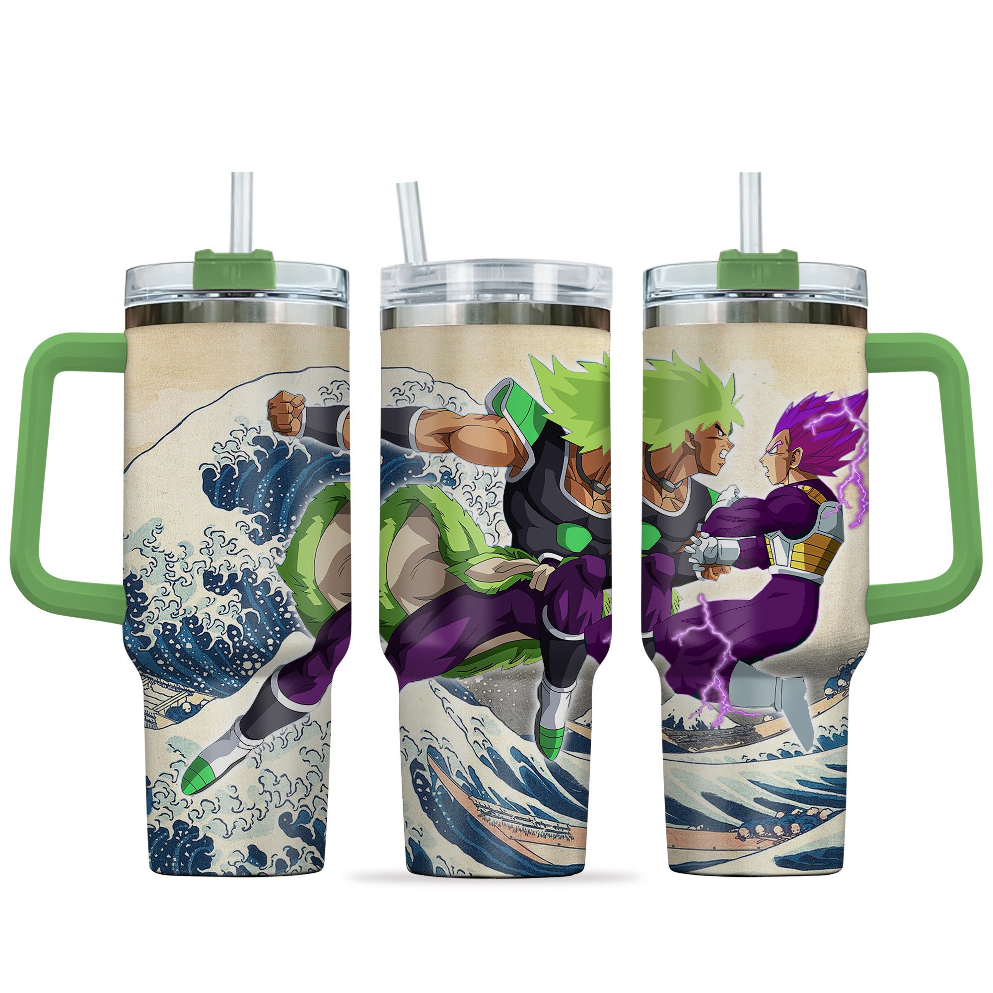 Hydratemerch Vegeta x Broly Dragon Ball Anime Custom Stanley Quencher 40oz Stainless Steel Tumbler With Handle