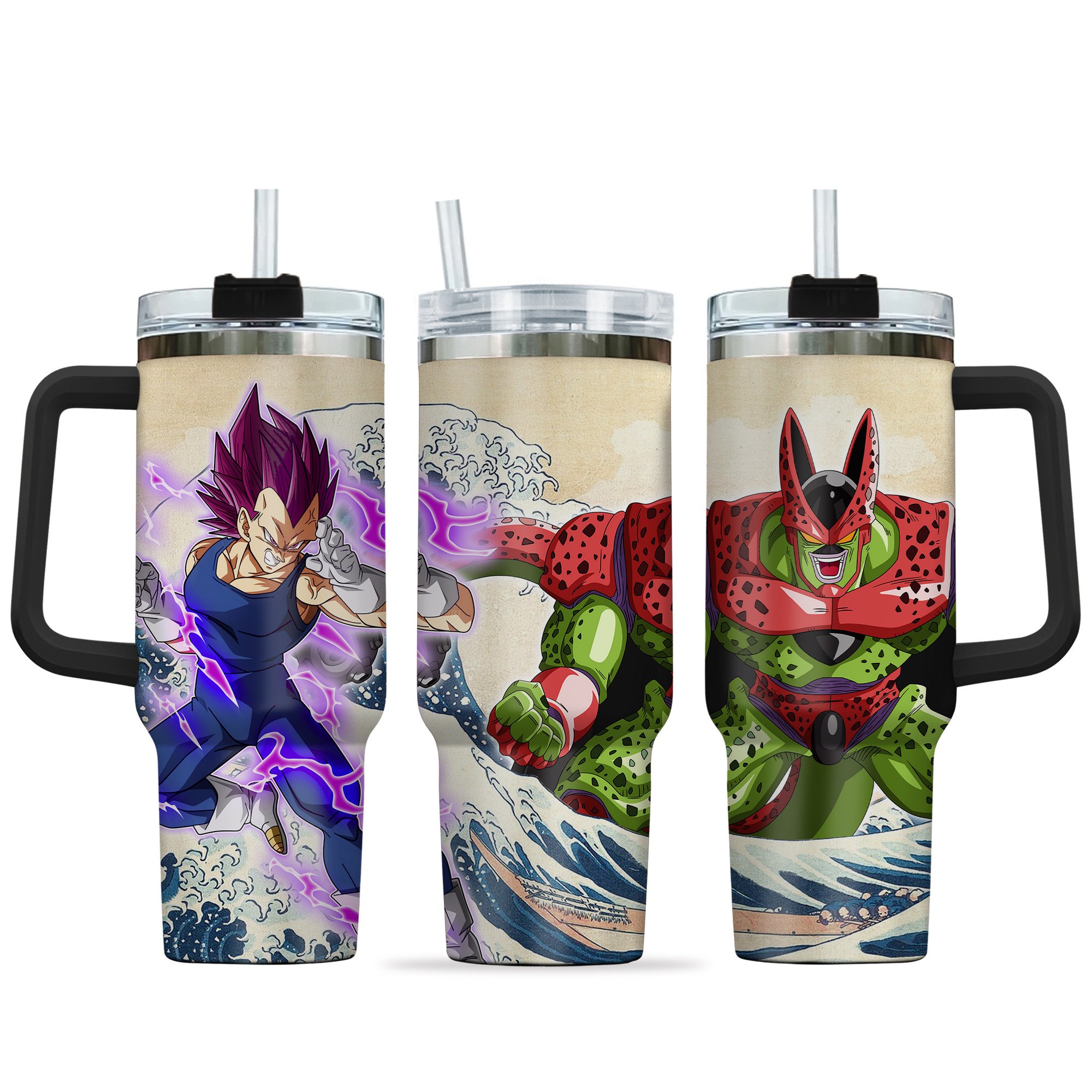 Hydratemerch Vegeta x Cell Max Dragon Ball Anime Custom Stanley Quencher 40oz Stainless Steel Tumbler With Handle