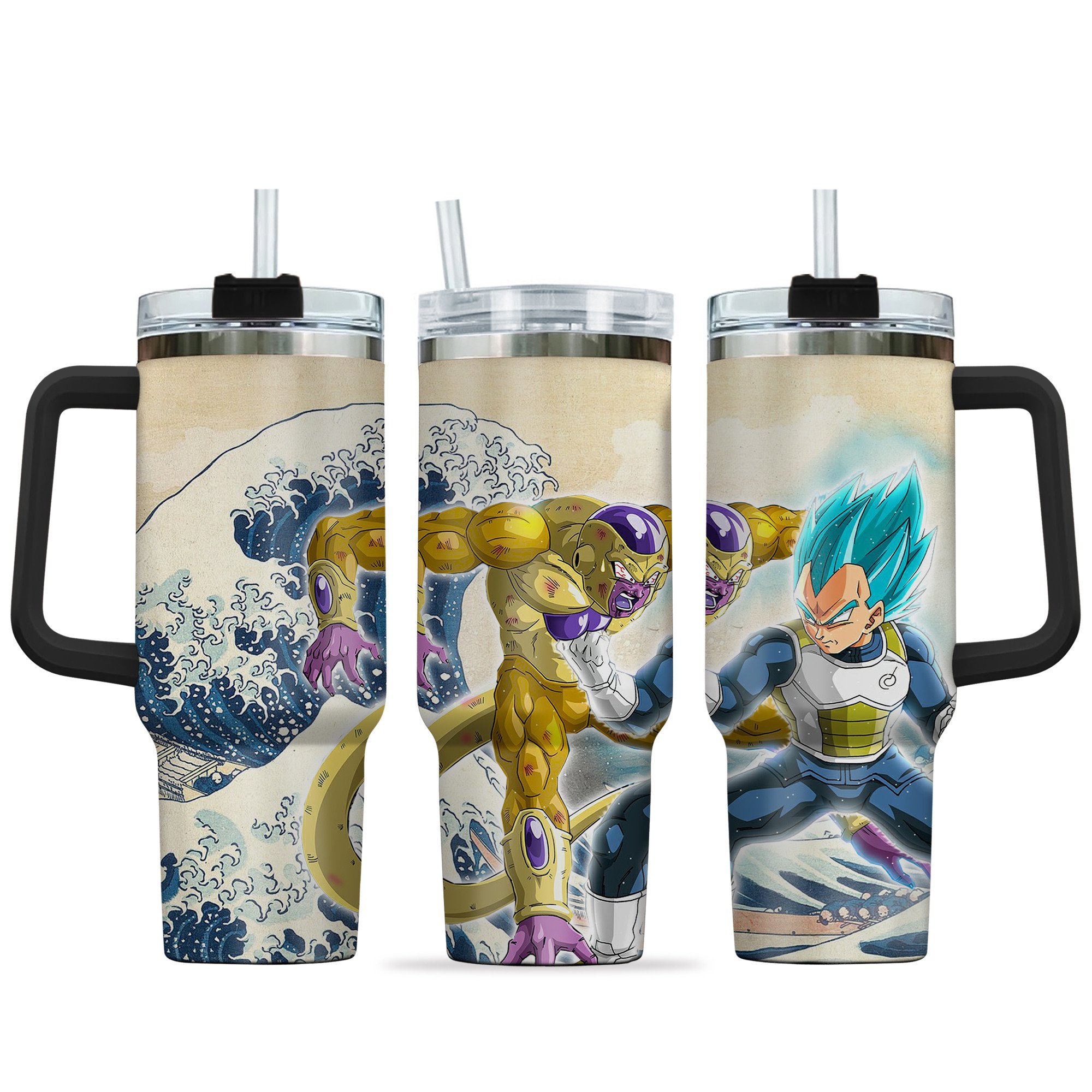 Hydratemerch Vegeta x Frieza Dragon Ball Anime Custom Stanley Quencher 40oz Stainless Steel Tumbler With Handle