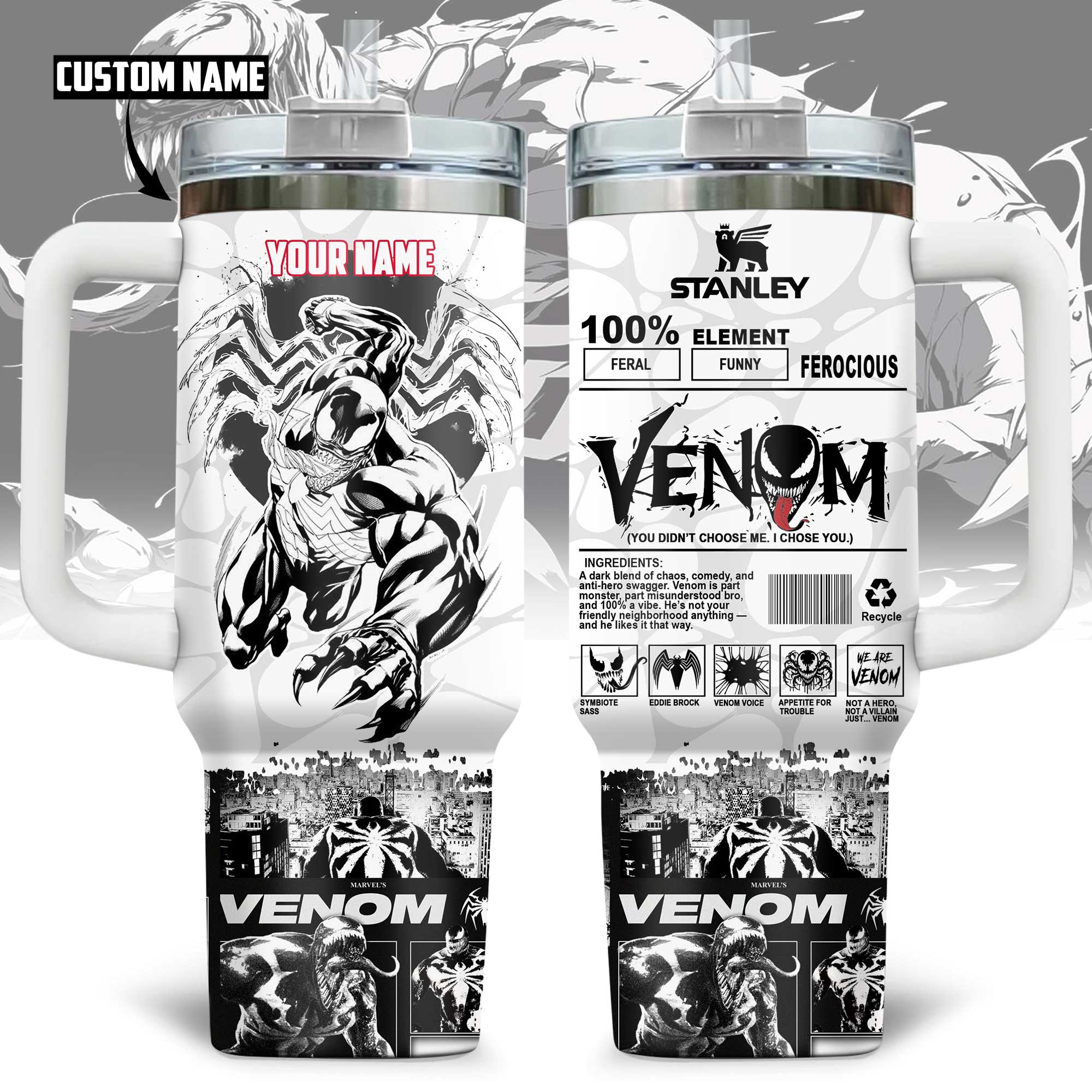 Hydratemerch Venom Movies Custom Stanley Quencher 40oz Stainless Steel Tumbler With Handle