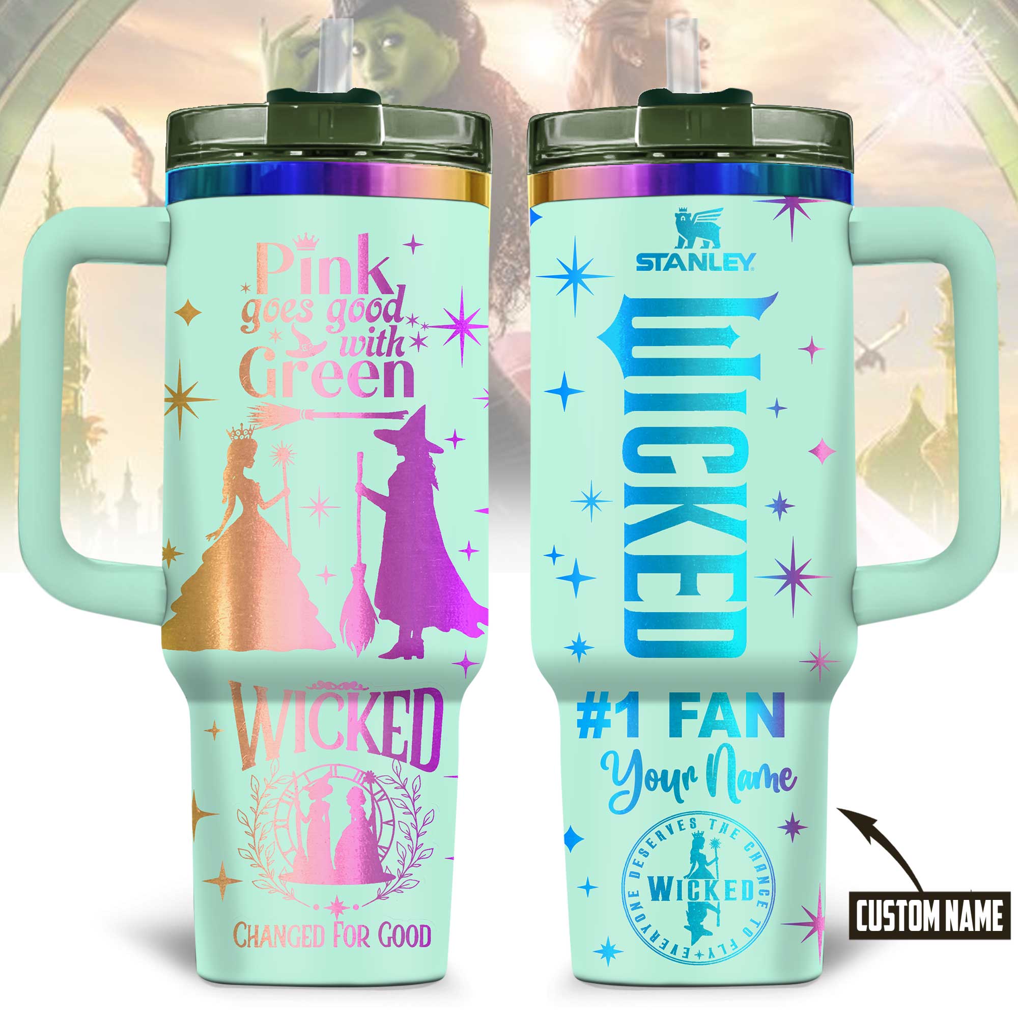 Hydratemerch Wicked Movies Custom Stanley Quencher 40oz Stainless Steel Tumbler With Handle