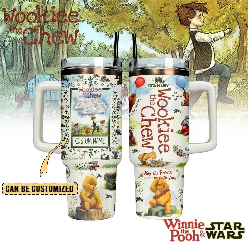 Hydratemerch Winnie The Pooh x Star Wars Cartoon Custom Stanley Quencher 40oz Stainless Steel Tumbler With Handle