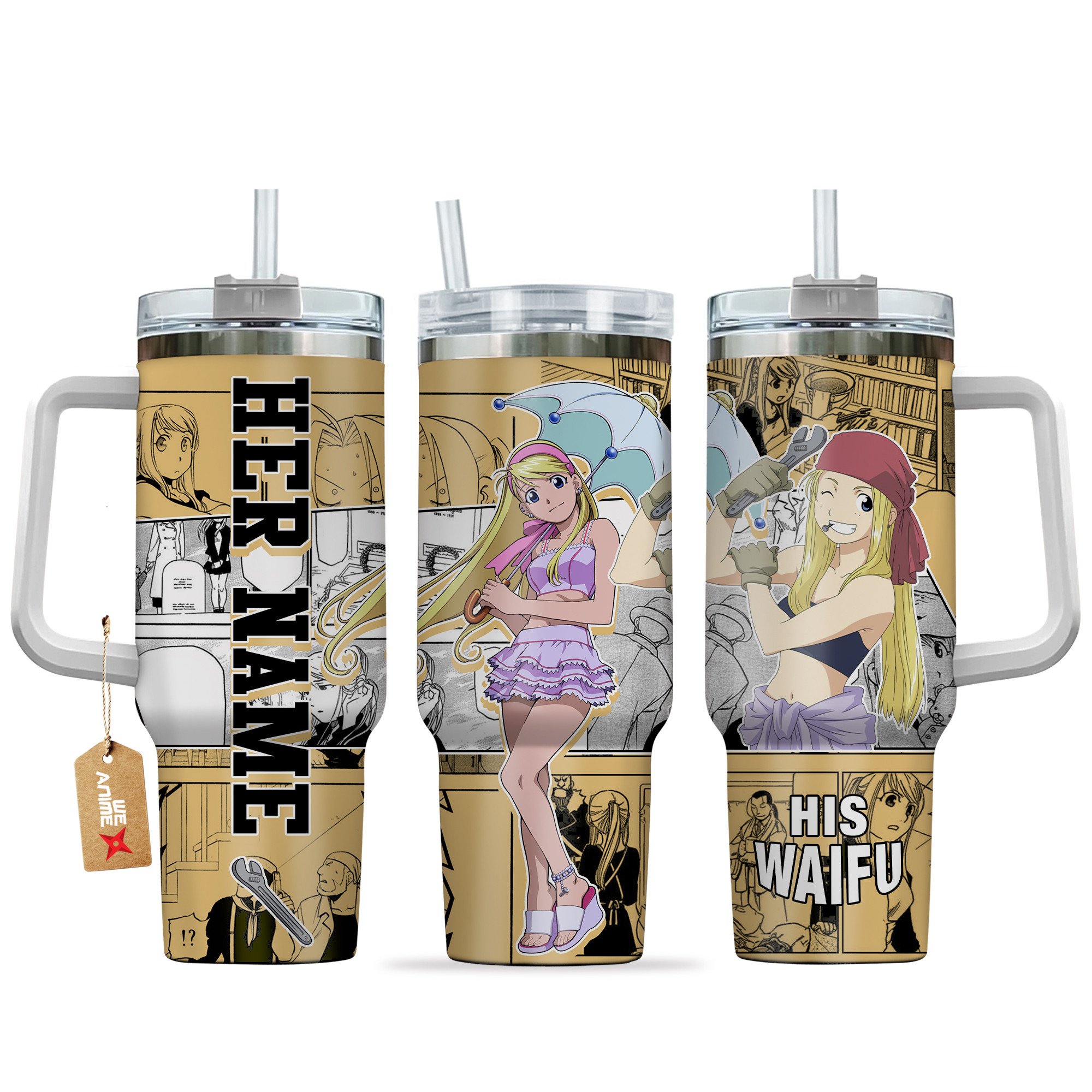 Hydratemerch Winry Rockbell Fullmetal Alchemist Anime Custom Stanley Quencher 40oz Stainless Steel Tumbler With Handle