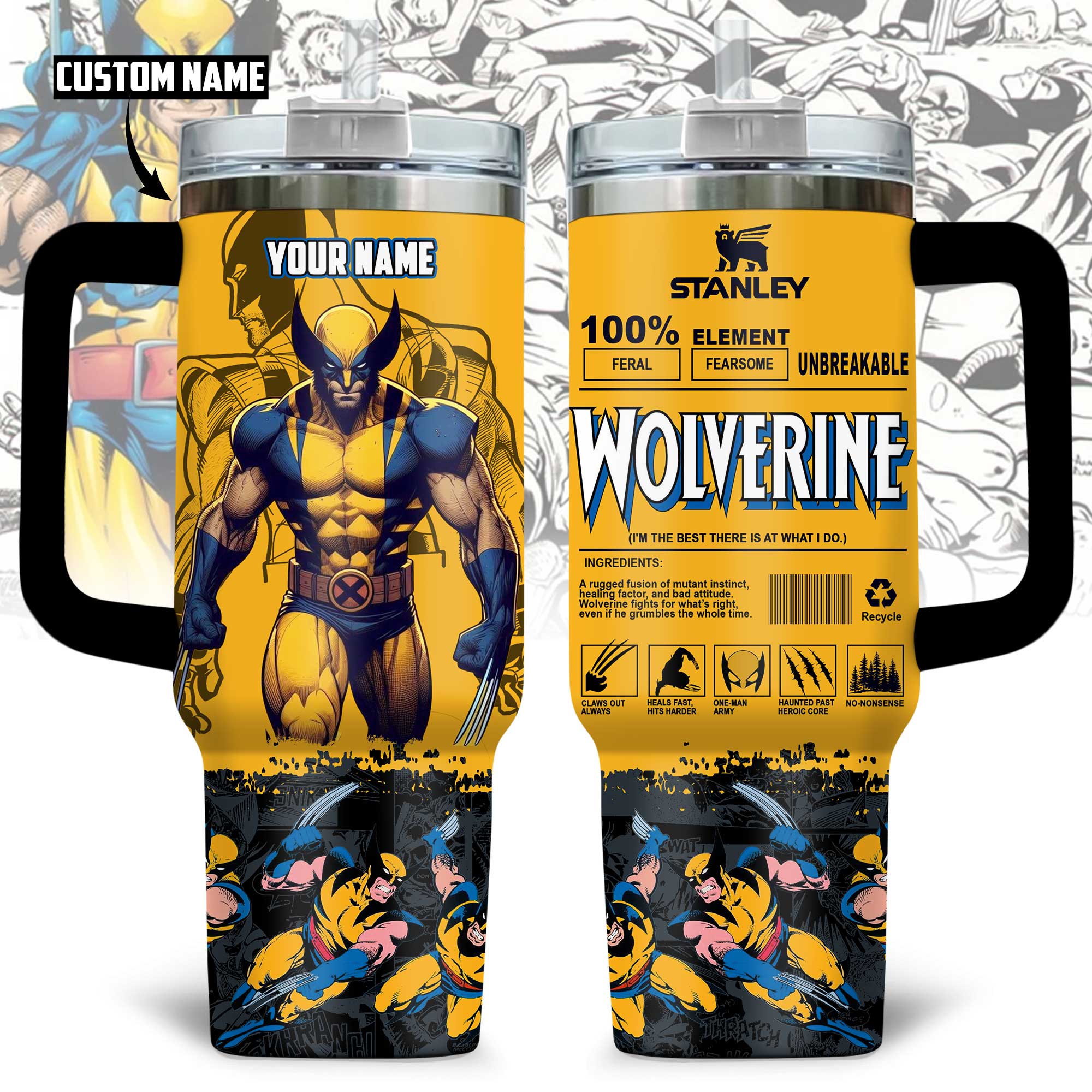 Hydratemerch Wolverine Movies Custom Stanley Quencher 40oz Stainless Steel Tumbler With Handle