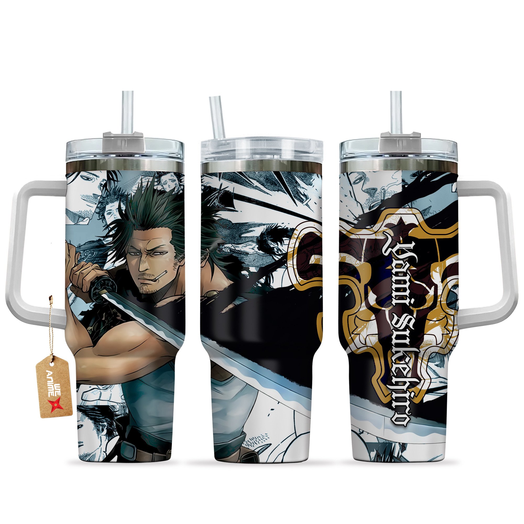 Hydratemerch Yami Sukehiro Black Clover Anime Custom Stanley Quencher 40oz Stainless Steel Tumbler With Handle