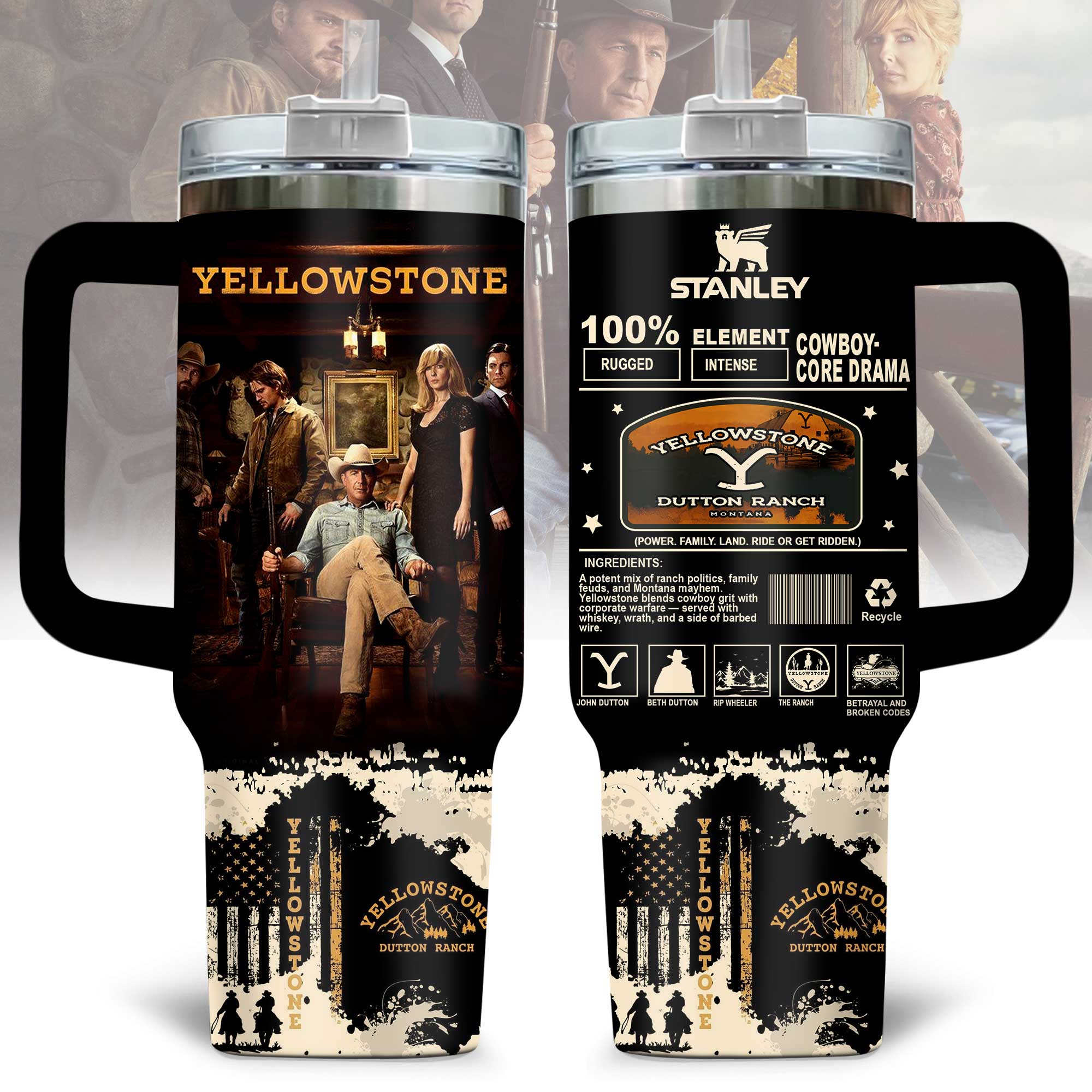 Hydratemerch Yellowstone TV Series Custom Stanley Quencher 40oz Stainless Steel Tumbler With Handle