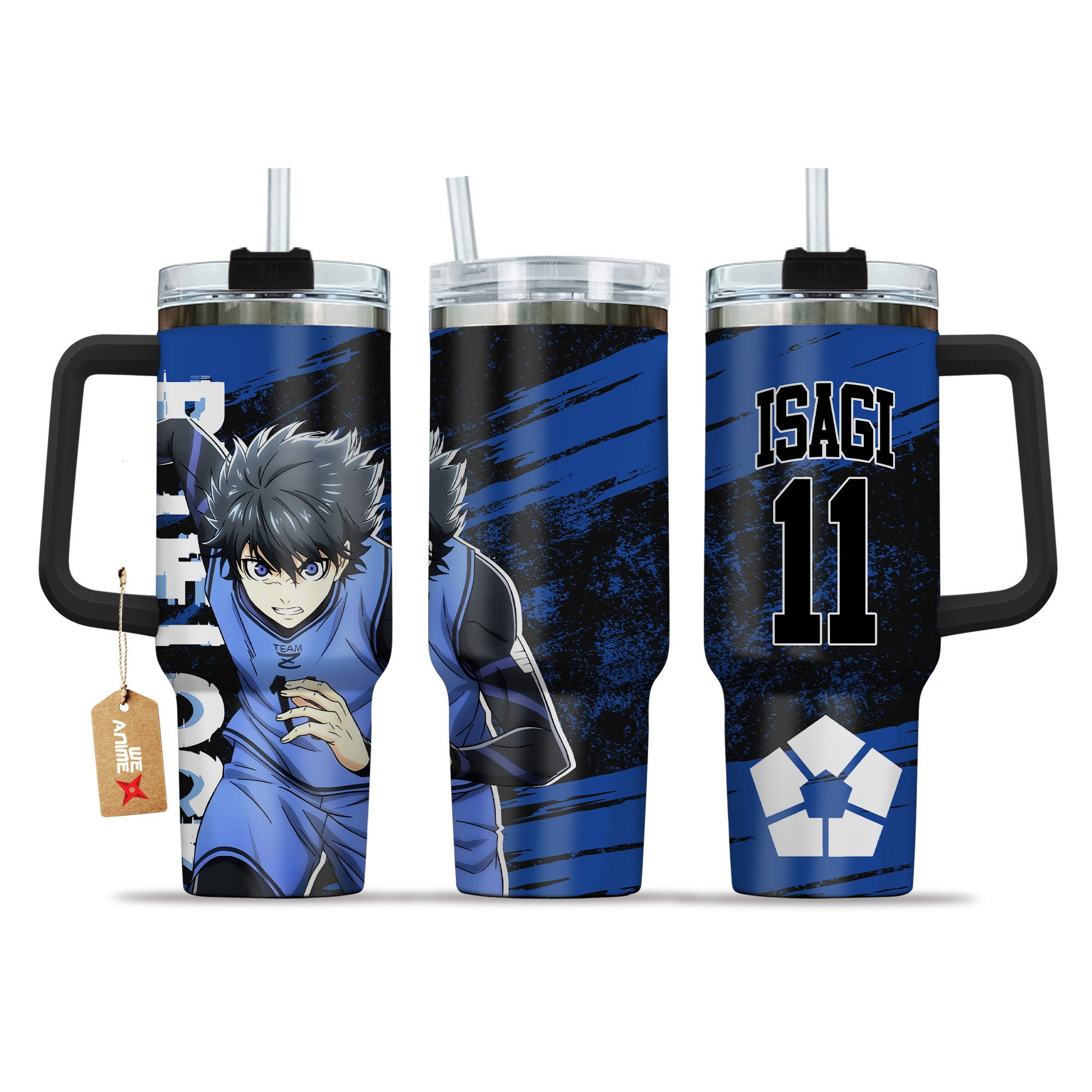 Hydratemerch Yoichi Isagi 11 Blue Lock Anime Custom Stanley Quencher 40oz Stainless Steel Tumbler With Handle