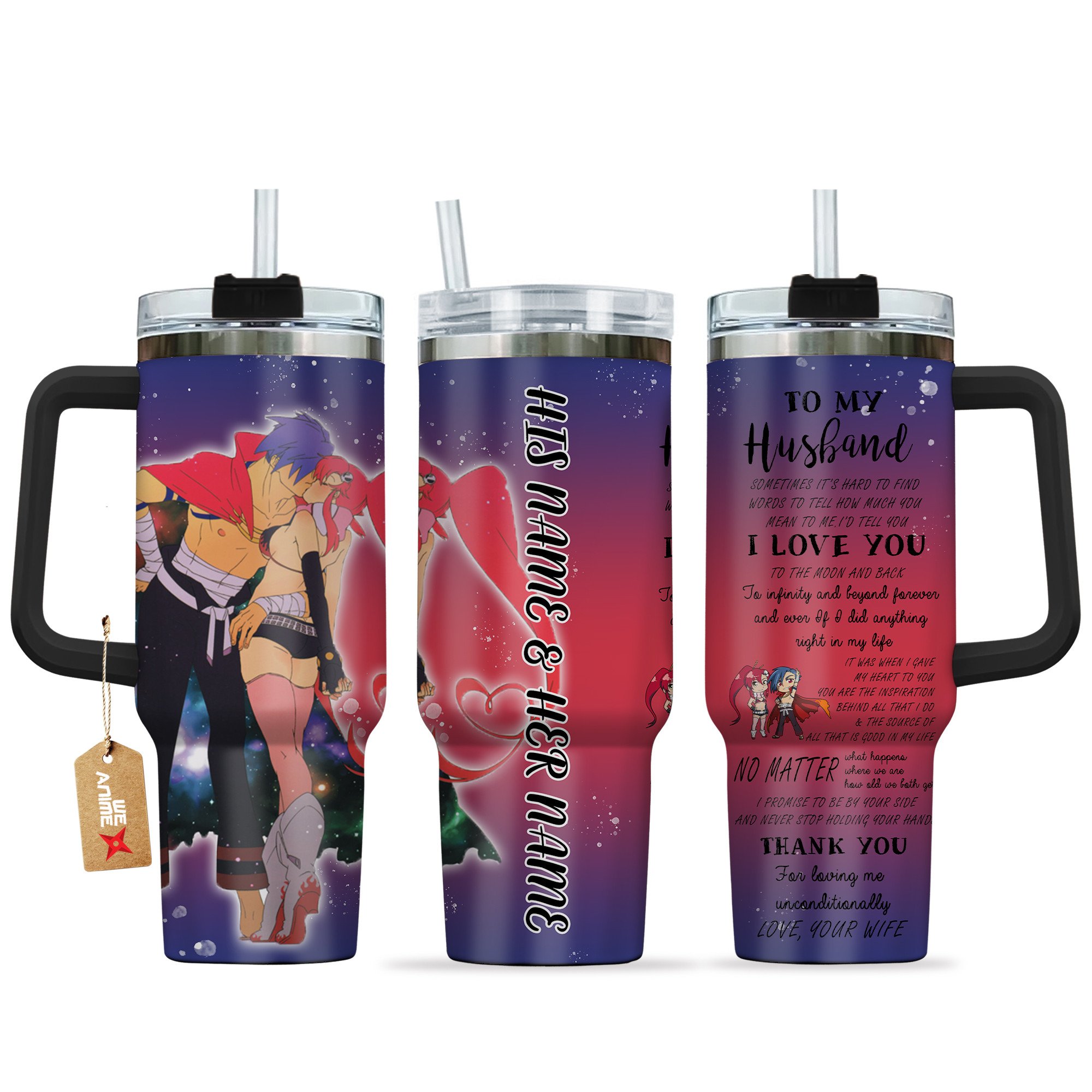 Hydratemerch Yoko Littner Tengen Toppa Gurren Lagann Anime Valentine Custom Stanley Quencher 40oz Stainless Steel Tumbler With Handle