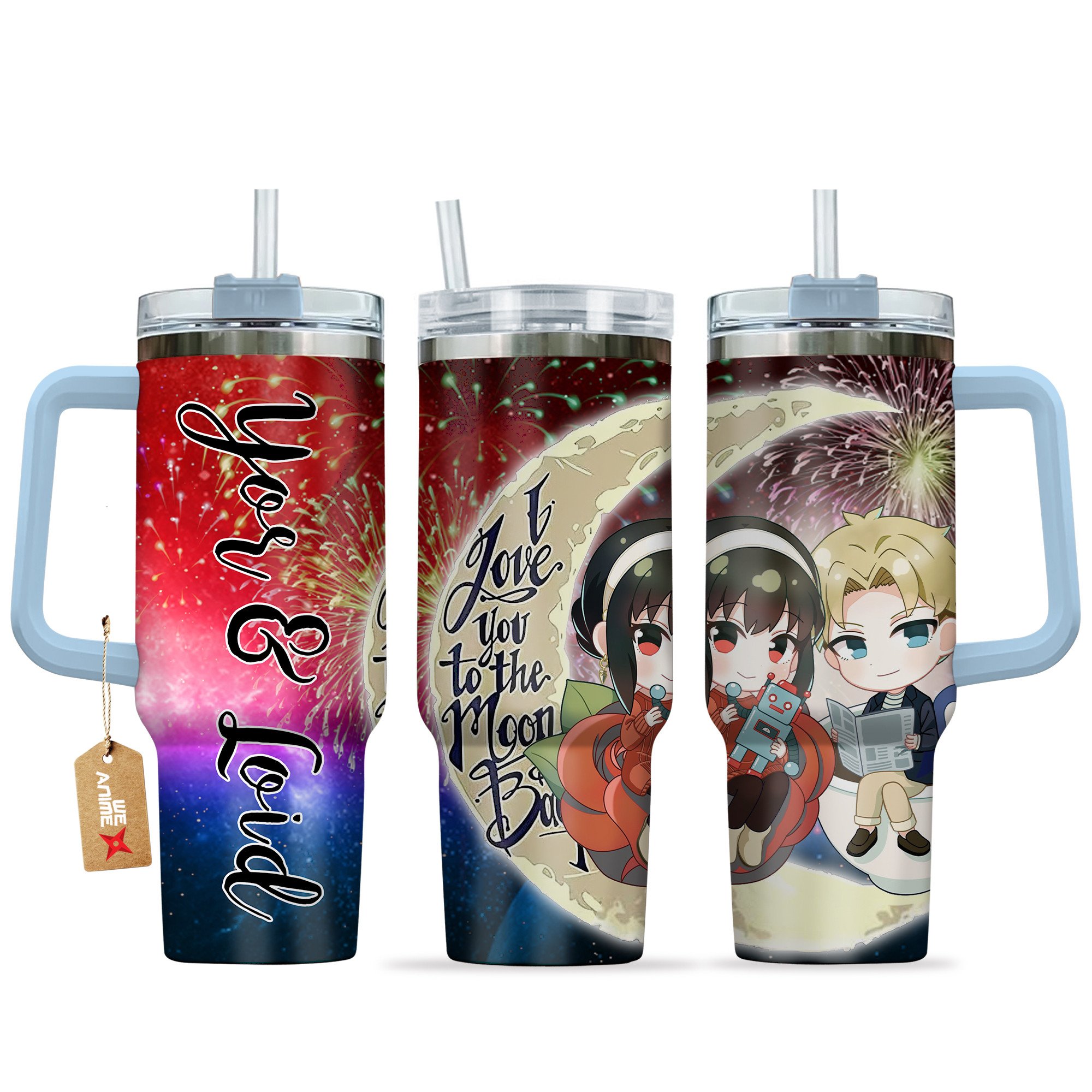 Hydratemerch Yor Forger & Loid Spy x Family Anime Valentine Custom Stanley Quencher 40oz Stainless Steel Tumbler With Handle