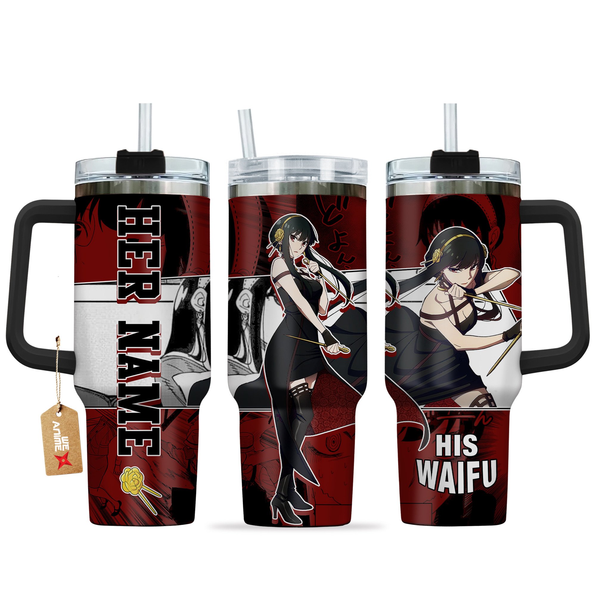 Hydratemerch Yor Forger Spy x Family Anime Custom Stanley Quencher 40oz Stainless Steel Tumbler With Handle