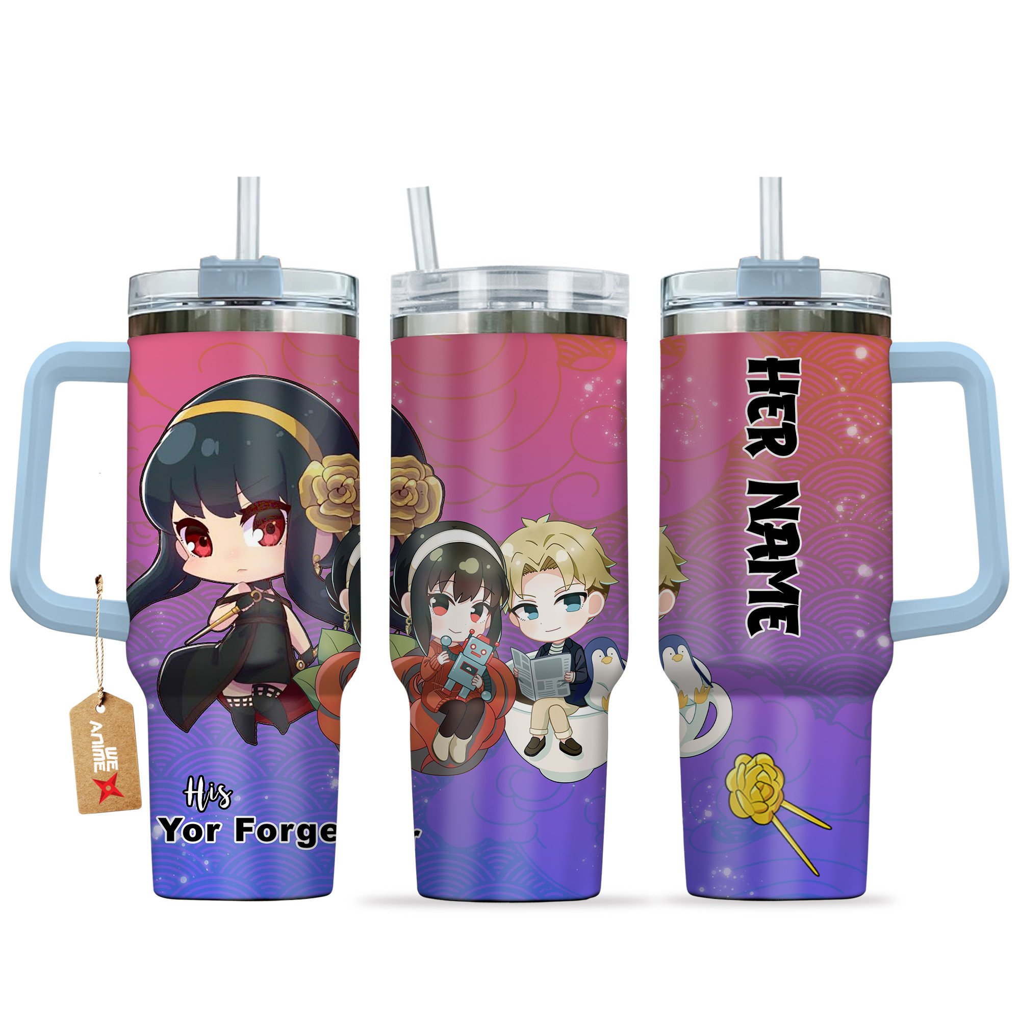 Hydratemerch Yor Forger Spy x Family Anime Valentine Custom Stanley Quencher 40oz Stainless Steel Tumbler With Handle