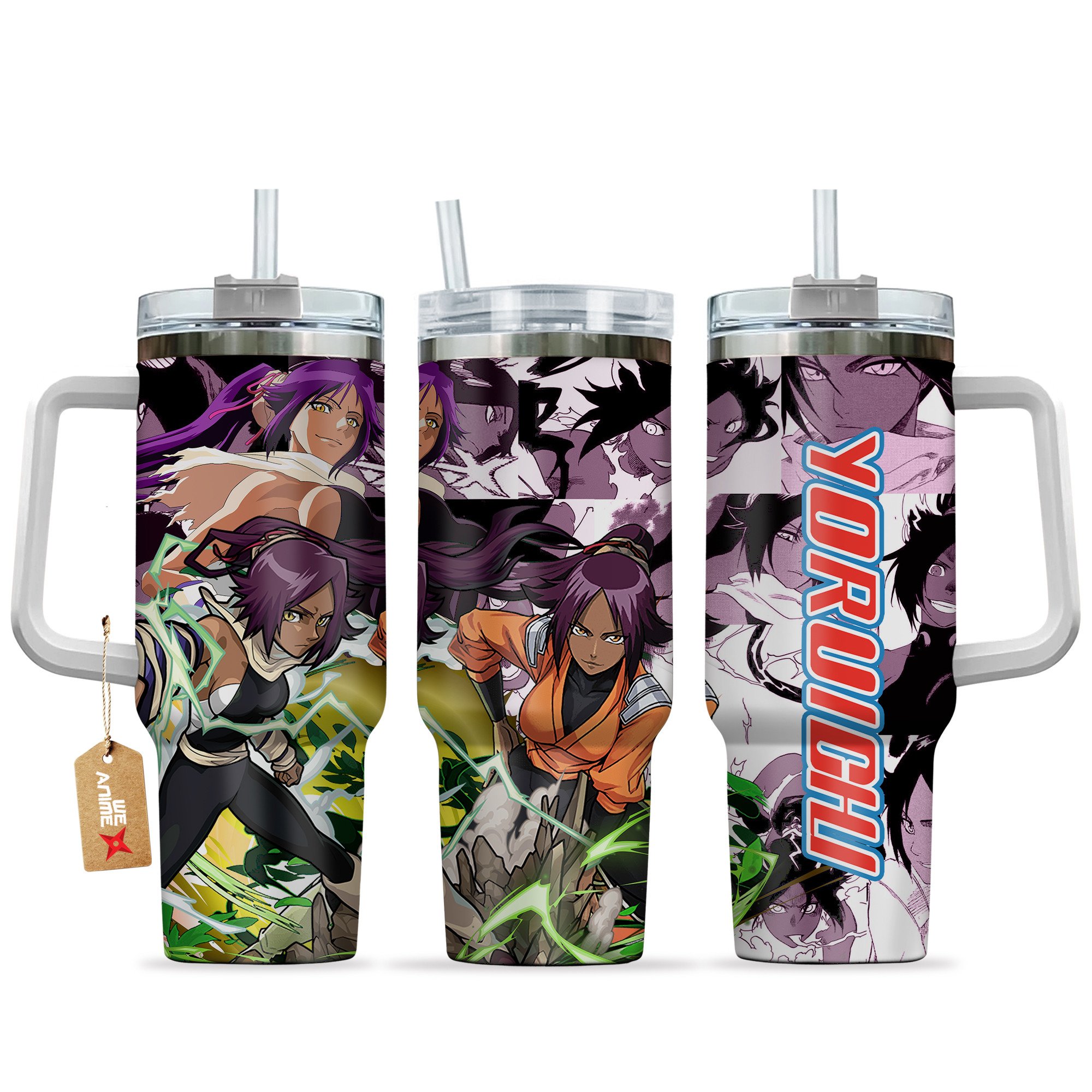 Hydratemerch Yoruichi Shihouin Bleach Anime Custom Stanley Quencher 40oz Stainless Steel Tumbler With Handle