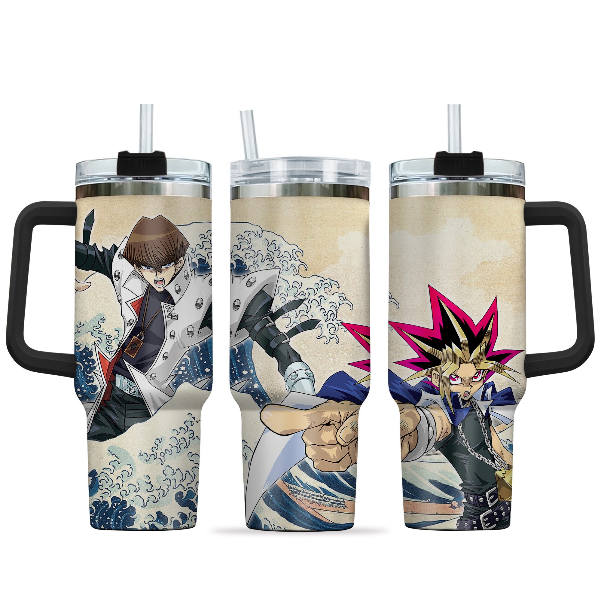 Hydratemerch Yugi x Kaiba Yu-Gi-Oh! Anime Custom Stanley Quencher 40oz Stainless Steel Tumbler With Handle