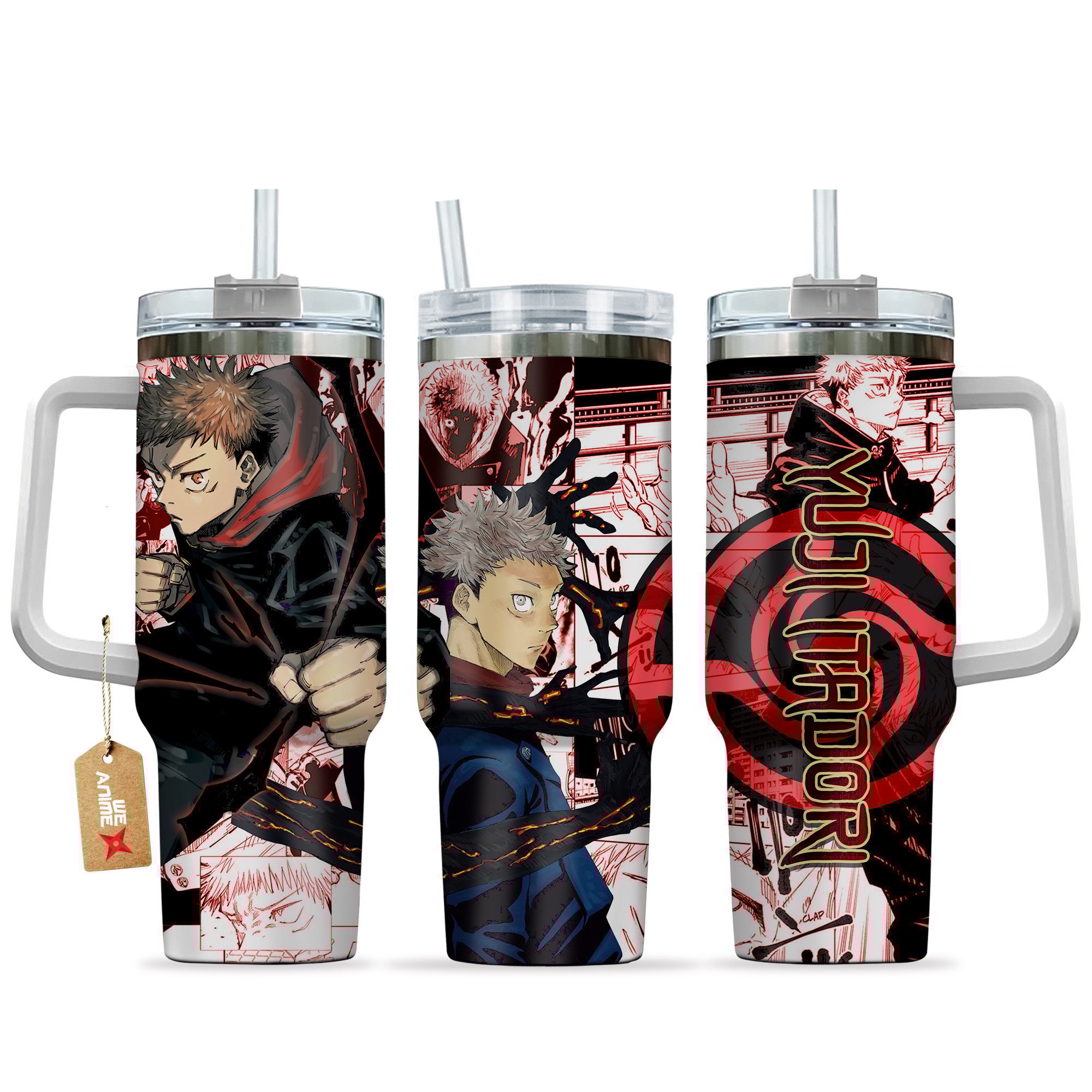 Hydratemerch Yuji Itadori Jujutsu Kaisen Anime Custom Stanley Quencher 40oz Stainless Steel Tumbler With Handle