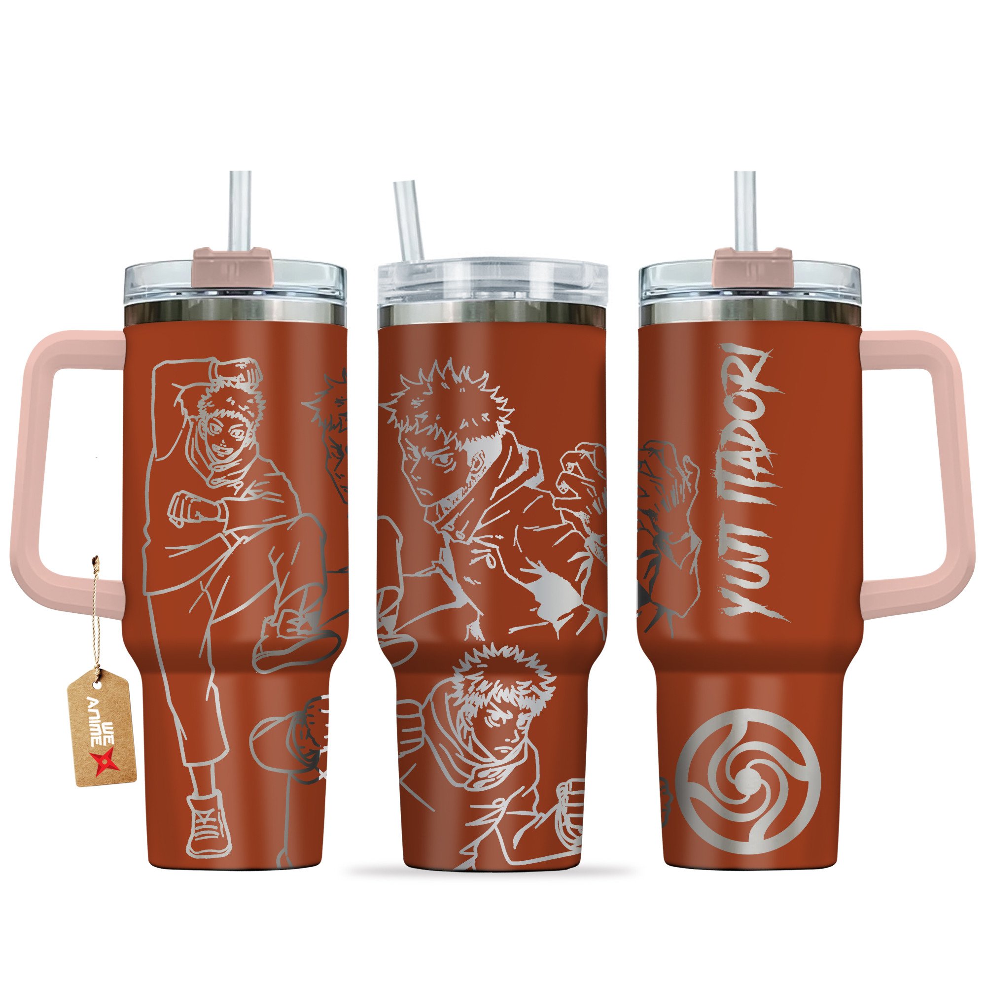 Hydratemerch Yuji Itadori Jujutsu Kaisen Anime Custom Stanley Quencher 40oz Stainless Steel Tumbler With Handle