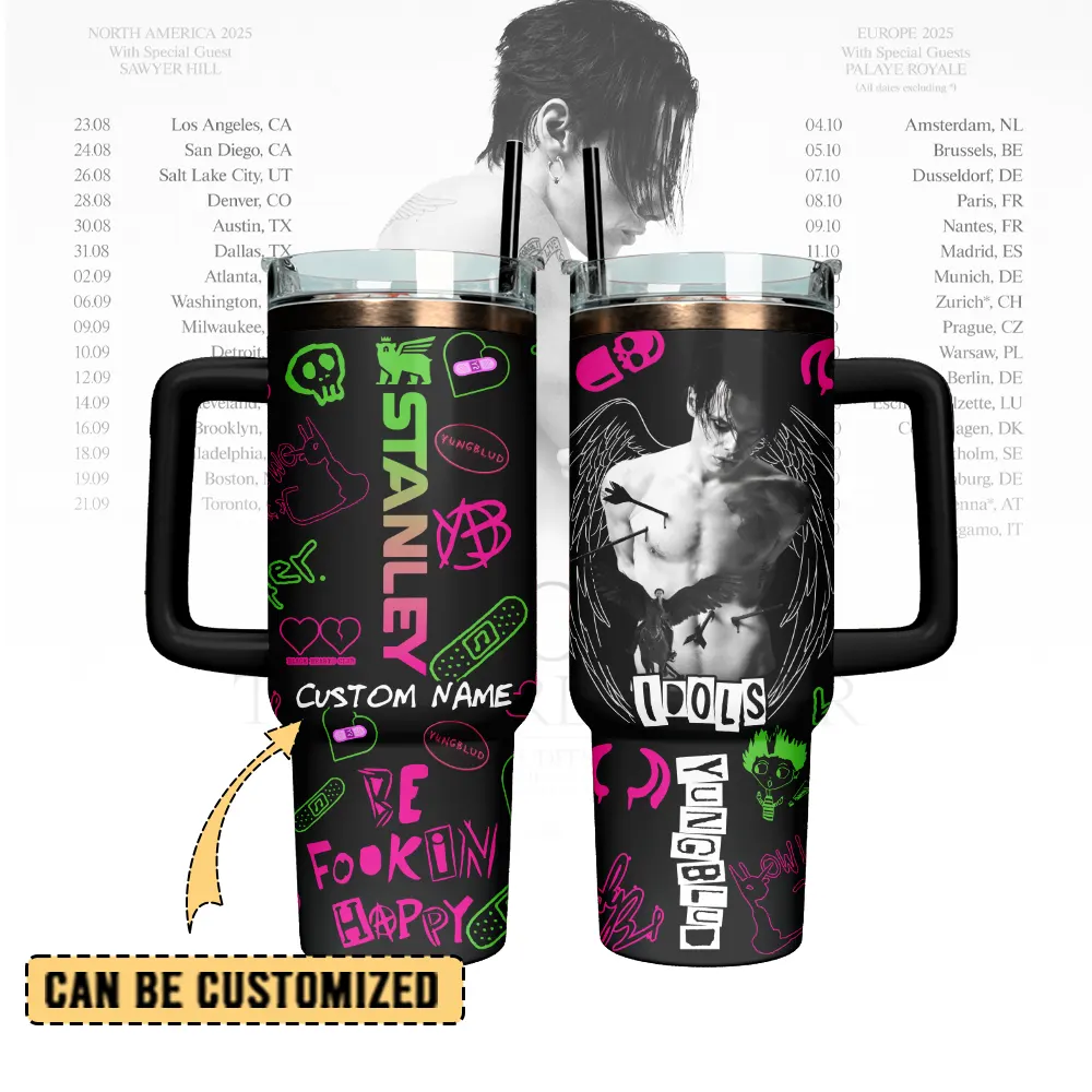 Hydratemerch Yungblud Music Custom Stanley Quencher 40oz Stainless Steel Tumbler With Handle