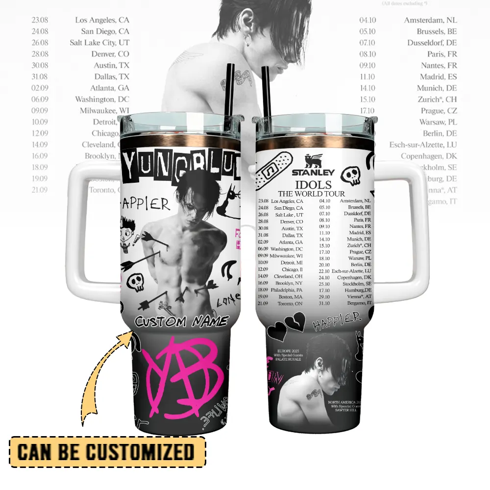 Hydratemerch Yungblud Music Custom Stanley Quencher 40oz Stainless Steel Tumbler With Handle