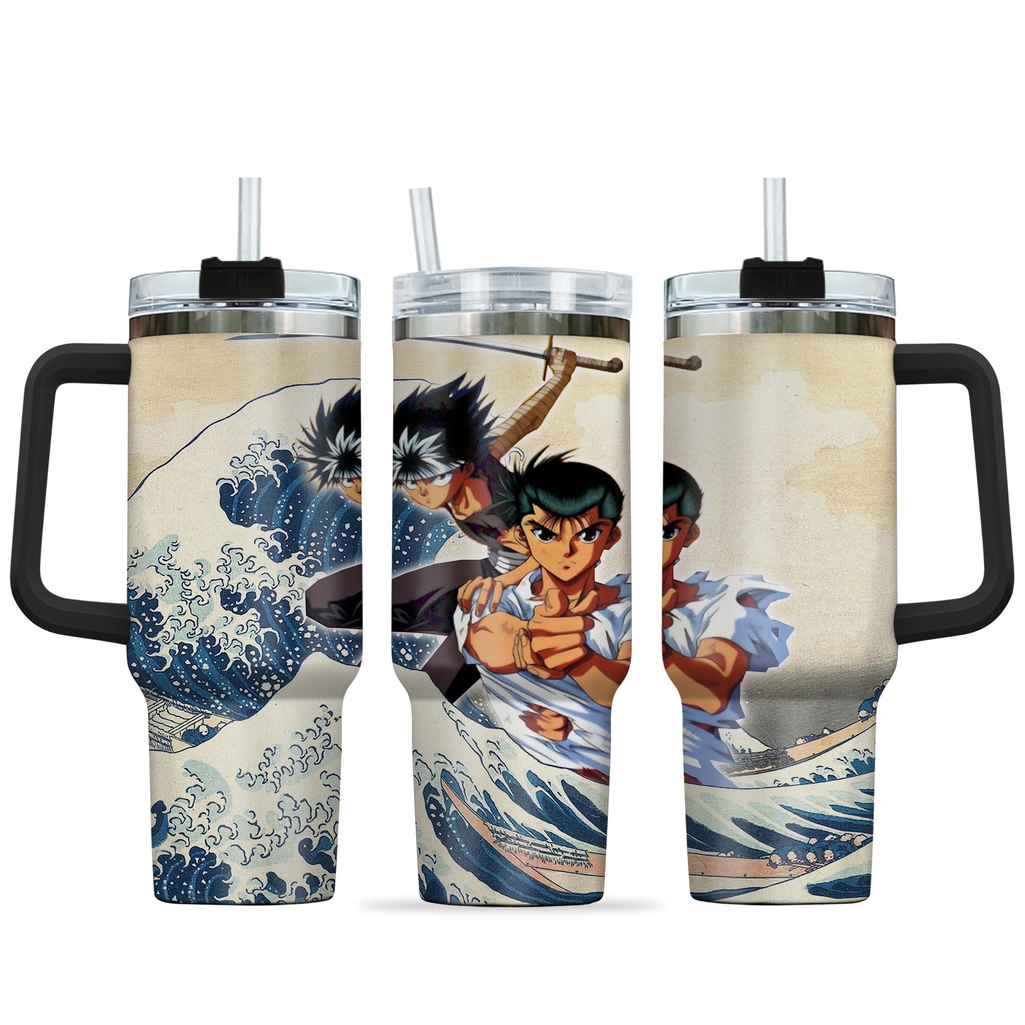 Hydratemerch Yusuke x Hiei Anime Custom Stanley Quencher 40oz Stainless Steel Tumbler With Handle