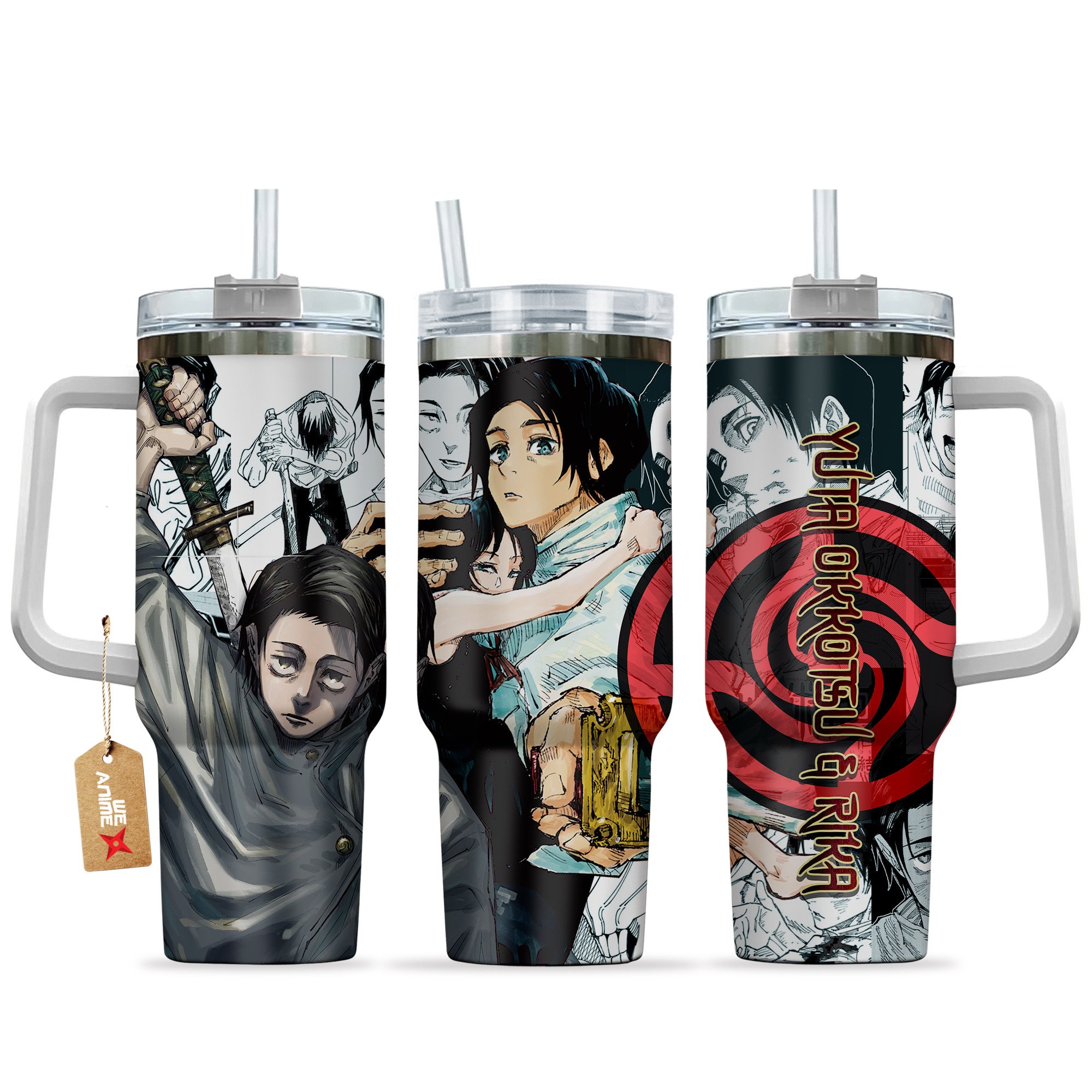 Hydratemerch Yuta Okkotsu and Rika Jujutsu Kaisen Anime Custom Stanley Quencher 40oz Stainless Steel Tumbler With Handle