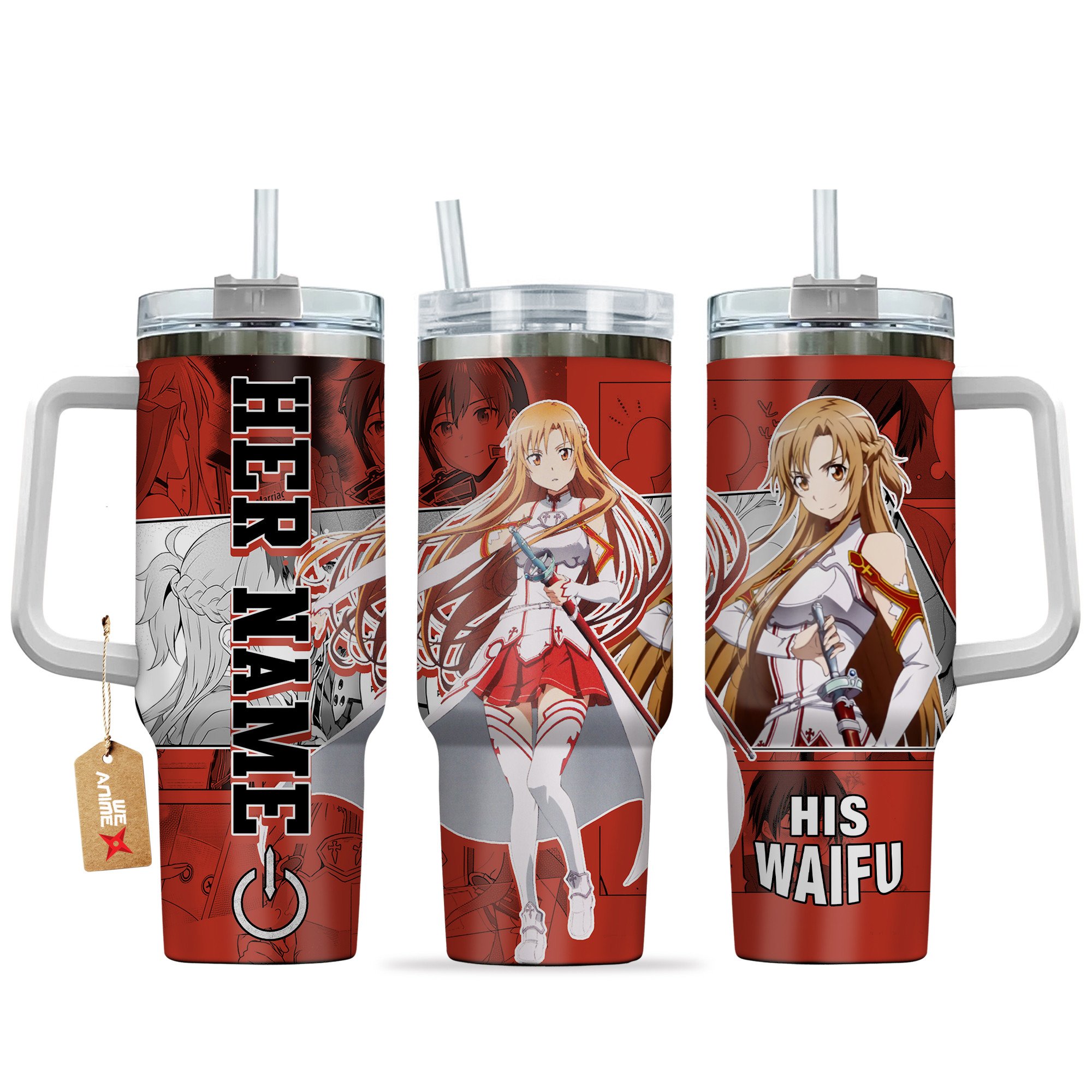 Hydratemerch Yuuki Asuna (Asuna) Sword Art Online Anime Custom Stanley Quencher 40oz Stainless Steel Tumbler With Handle