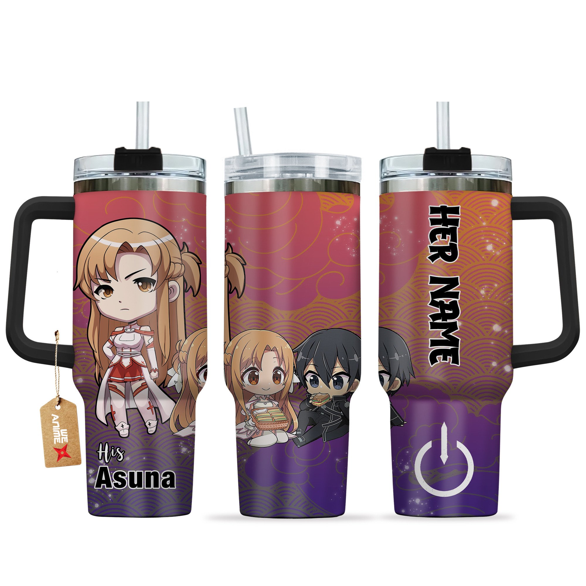 Hydratemerch Yuuki Asuna Sword Art Online Anime Valentine Custom Stanley Quencher 40oz Stainless Steel Tumbler With Handle