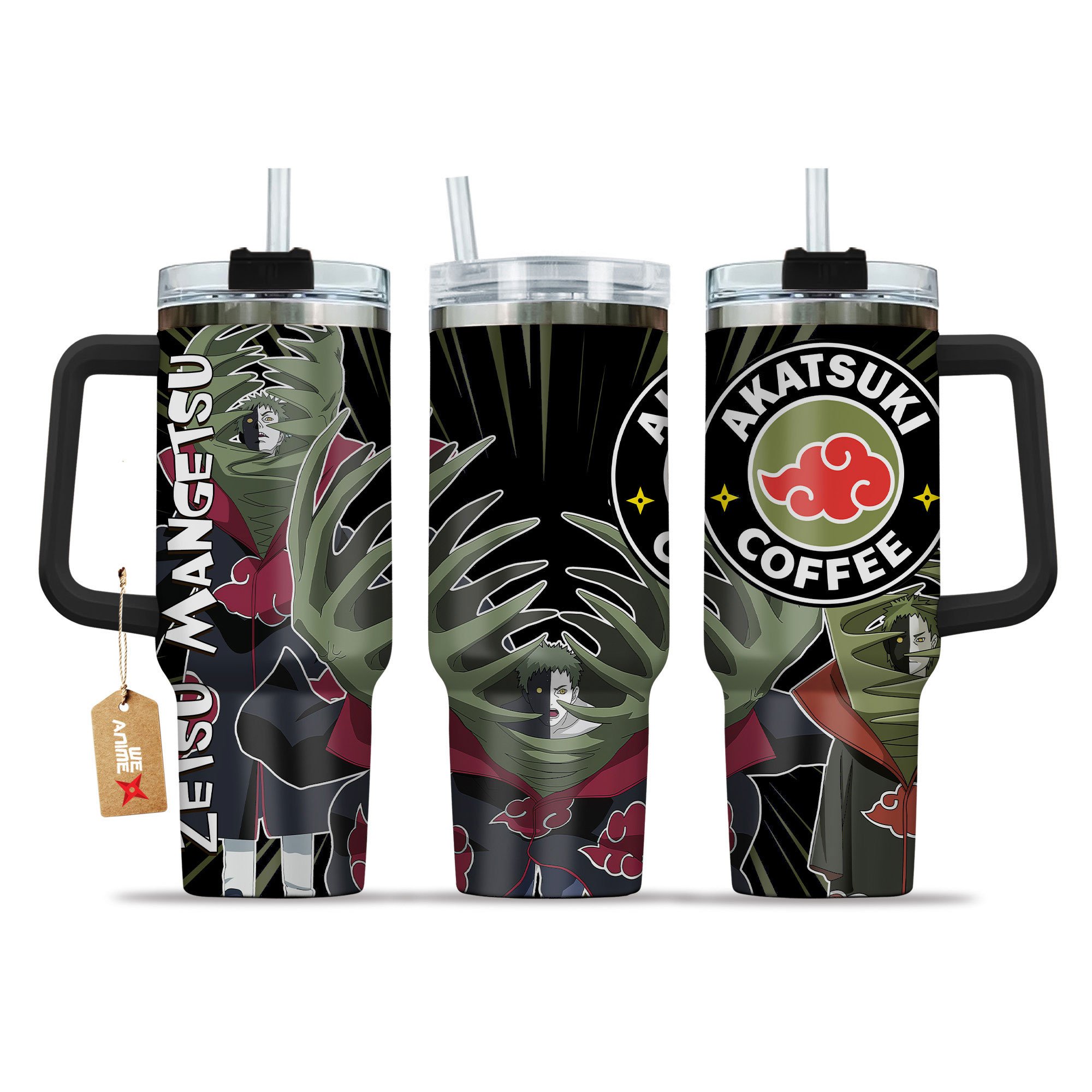 Hydratemerch Zetsu Mangetsu Naruto Anime Custom Stanley Quencher 40oz Stainless Steel Tumbler With Handle