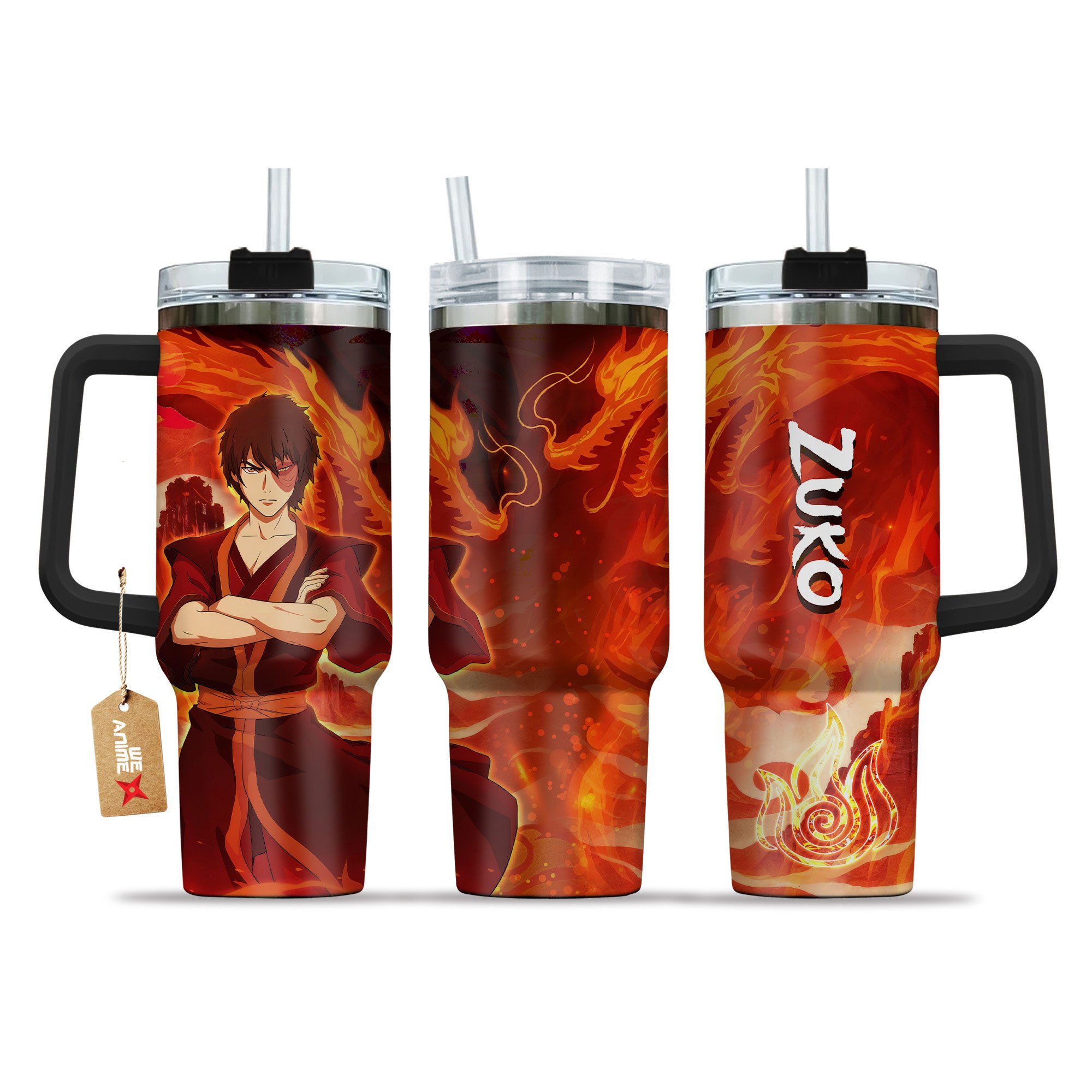 Hydratemerch Zuko Avatar Anime Custom Stanley Quencher 40oz Stainless Steel Tumbler With Handle